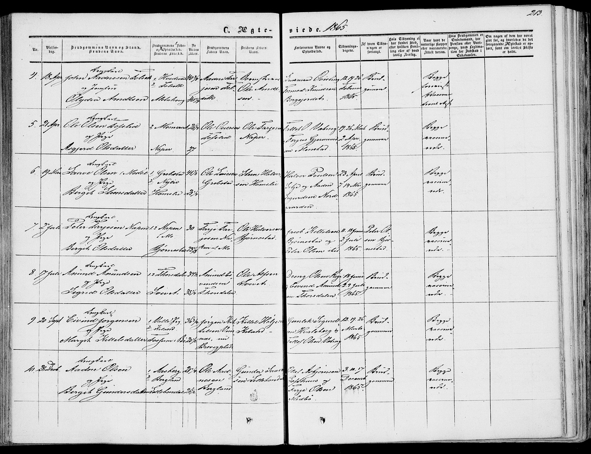 Fyresdal kirkebøker, SAKO/A-263/F/Fa/L0005: Parish register (official) no. I 5, 1855-1871, p. 213