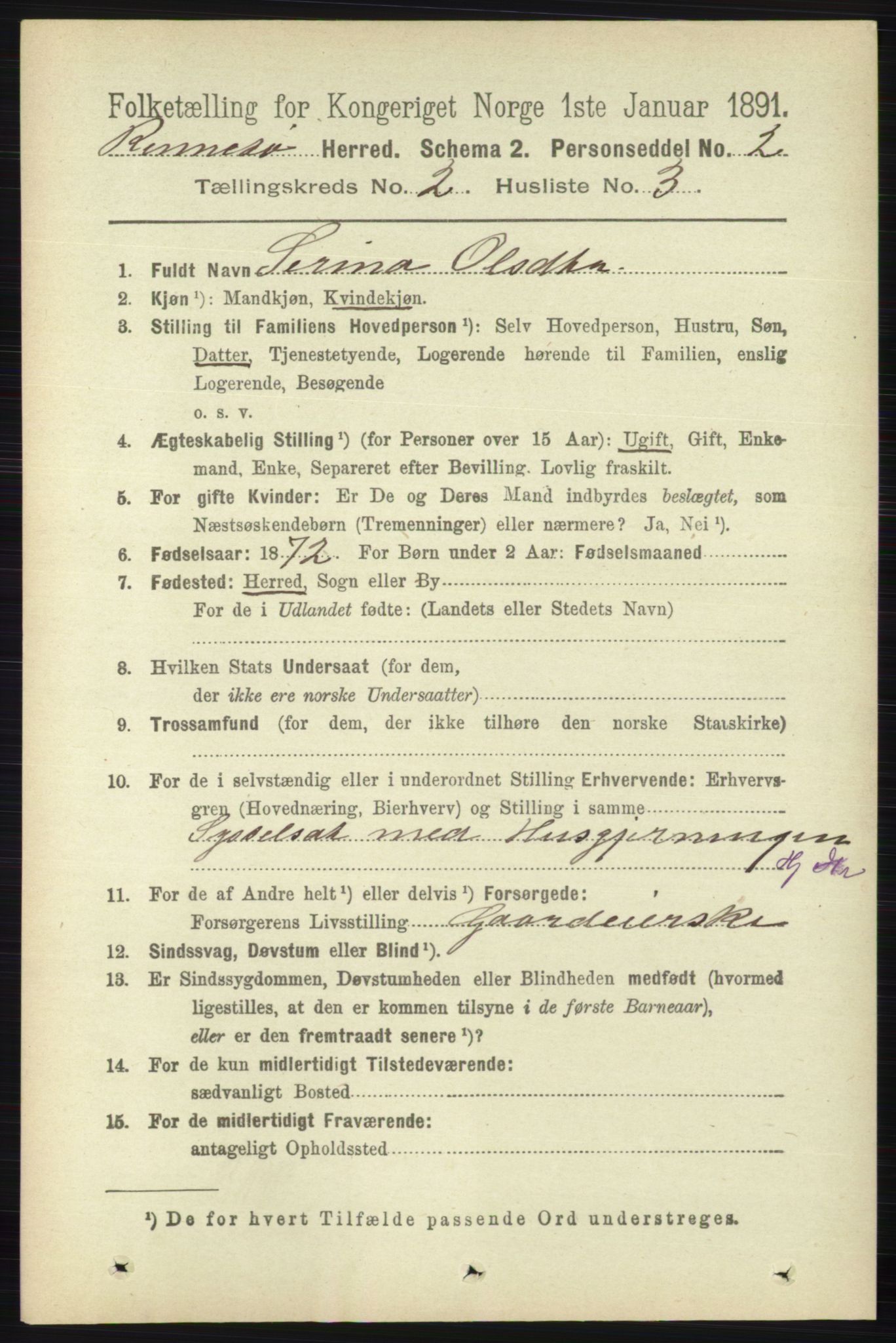 RA, 1891 census for 1142 Rennesøy, 1891, p. 463