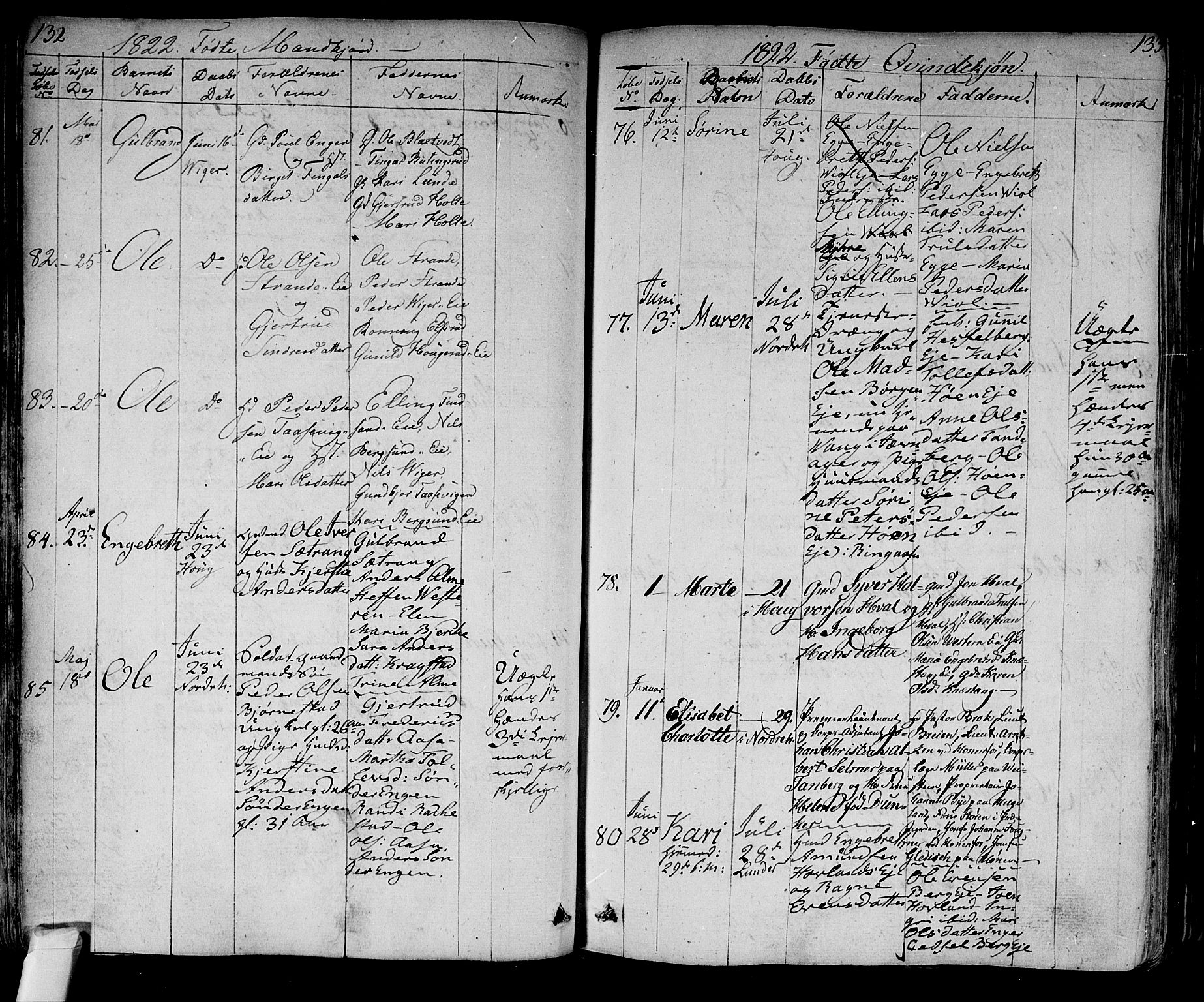 Norderhov kirkebøker, AV/SAKO-A-237/F/Fa/L0009: Parish register (official) no. 9, 1819-1837, p. 132-133