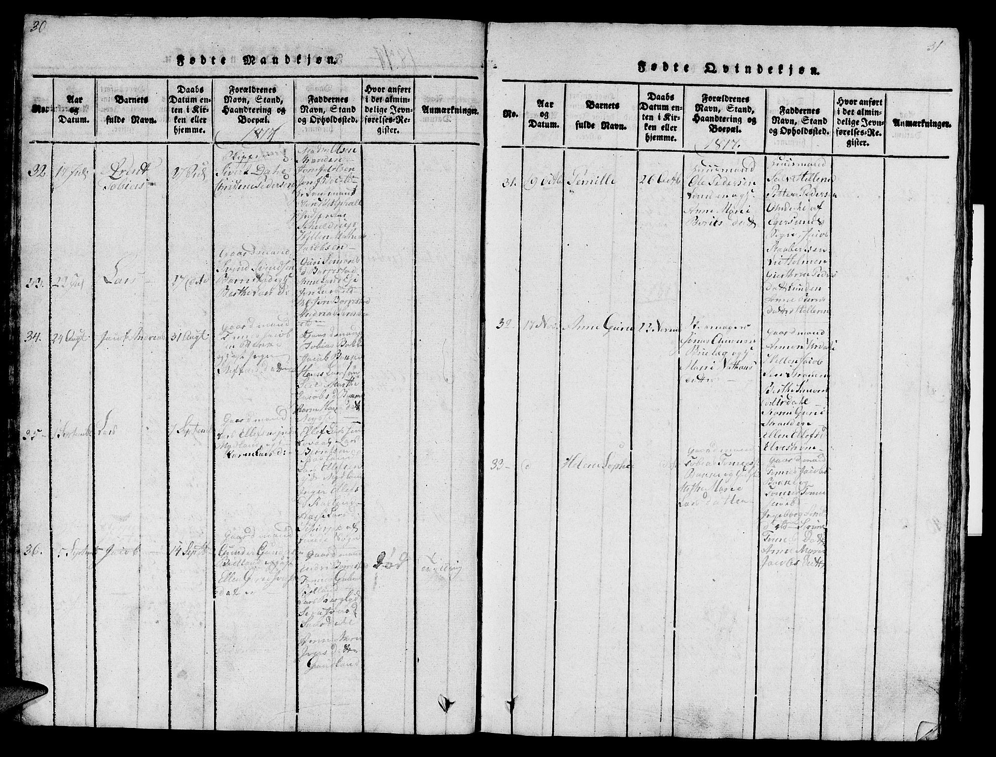 Sokndal sokneprestkontor, AV/SAST-A-101808: Parish register (official) no. A 6, 1815-1826, p. 30-31