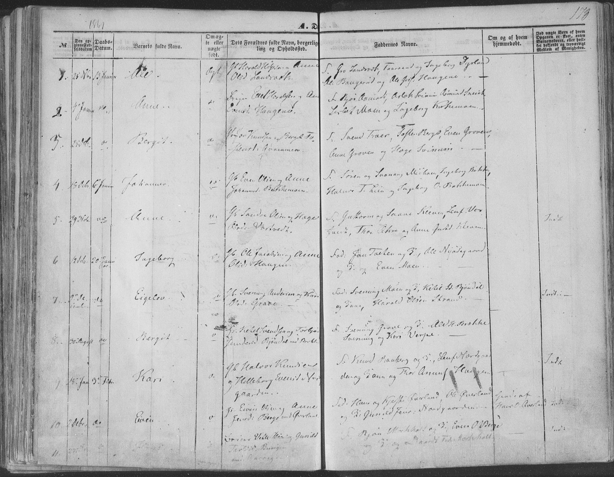 Seljord kirkebøker, SAKO/A-20/F/Fa/L012a: Parish register (official) no. I 12A, 1850-1865, p. 173