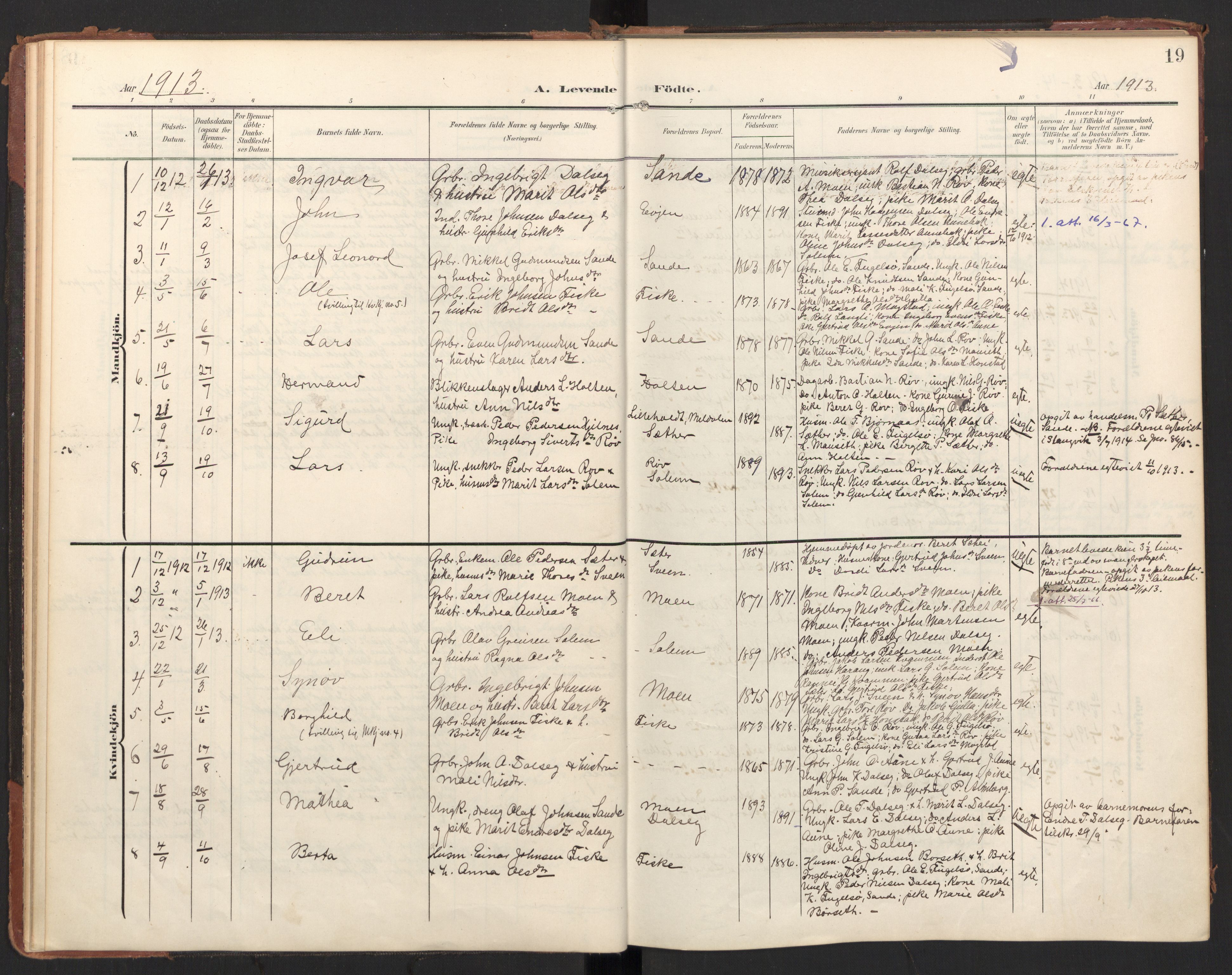 Ministerialprotokoller, klokkerbøker og fødselsregistre - Møre og Romsdal, AV/SAT-A-1454/597/L1063: Parish register (official) no. 597A02, 1905-1923, p. 19