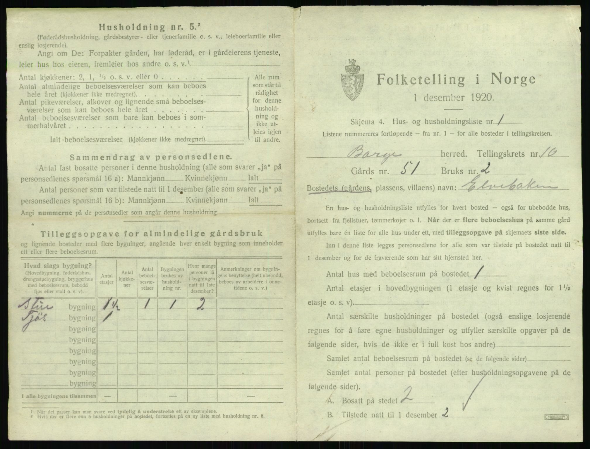 SAT, 1920 census for Borge, 1920, p. 1151