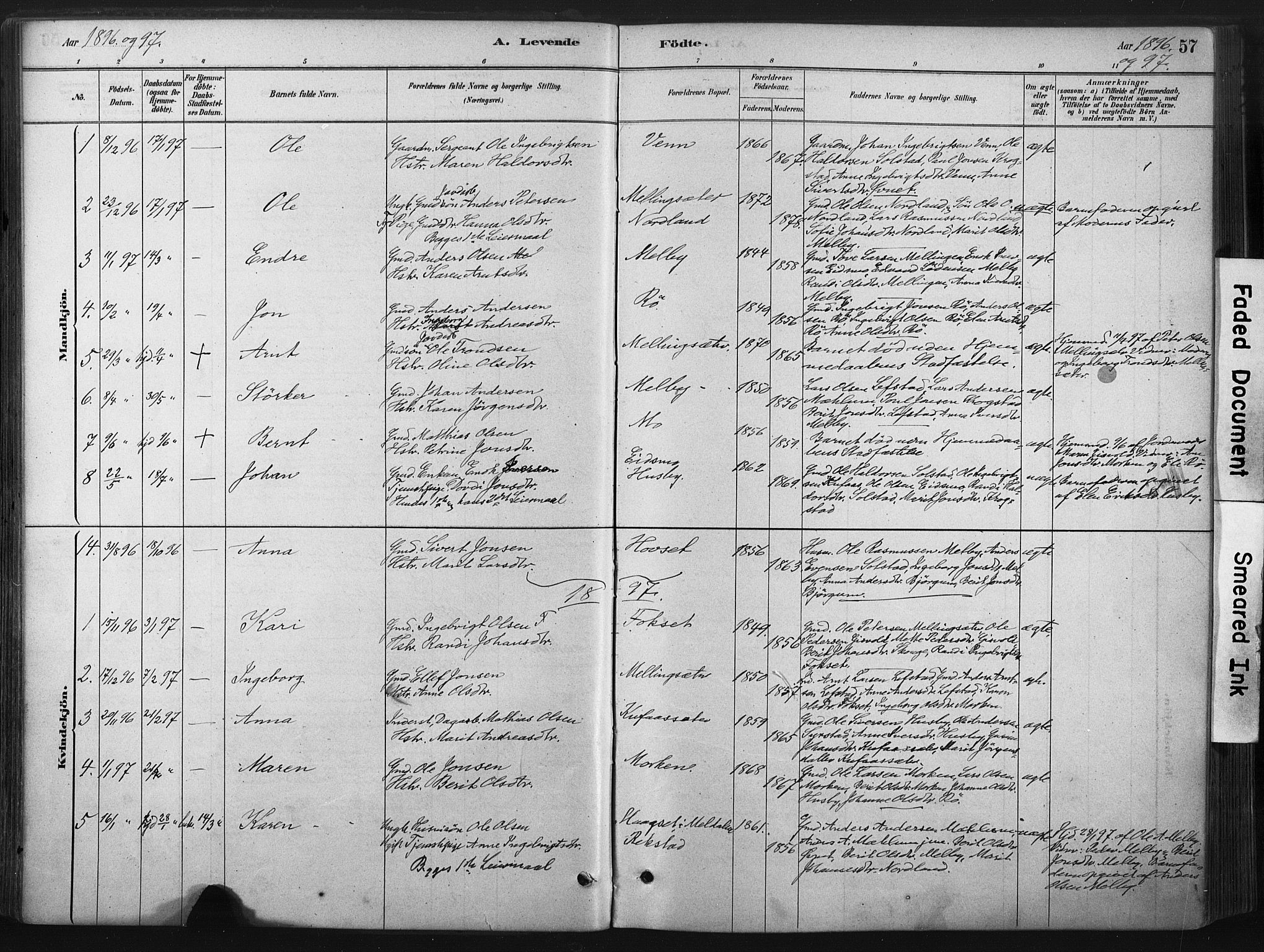 Ministerialprotokoller, klokkerbøker og fødselsregistre - Sør-Trøndelag, SAT/A-1456/667/L0795: Parish register (official) no. 667A03, 1879-1907, p. 57