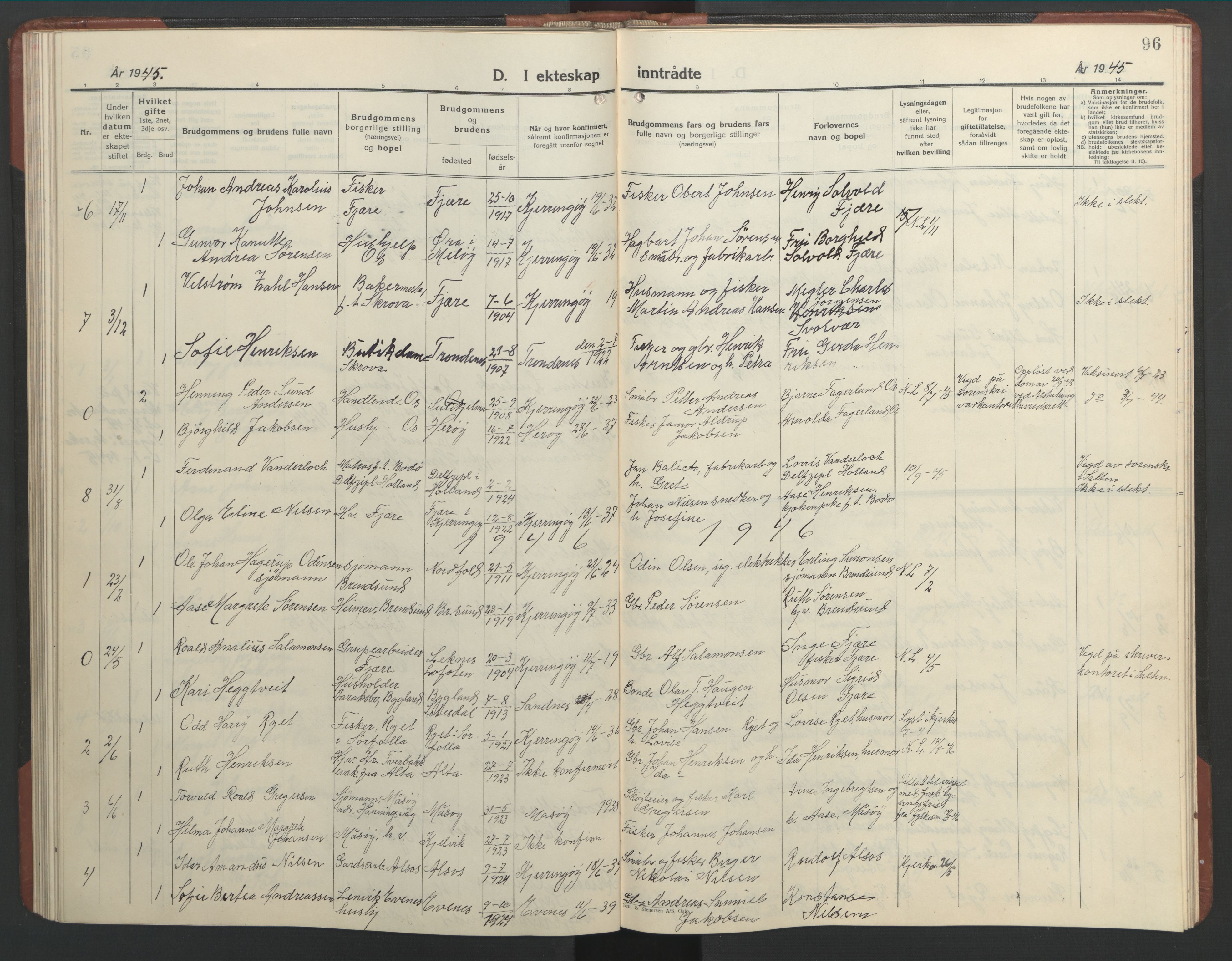 Ministerialprotokoller, klokkerbøker og fødselsregistre - Nordland, AV/SAT-A-1459/803/L0078: Parish register (copy) no. 803C05, 1931-1952, p. 96