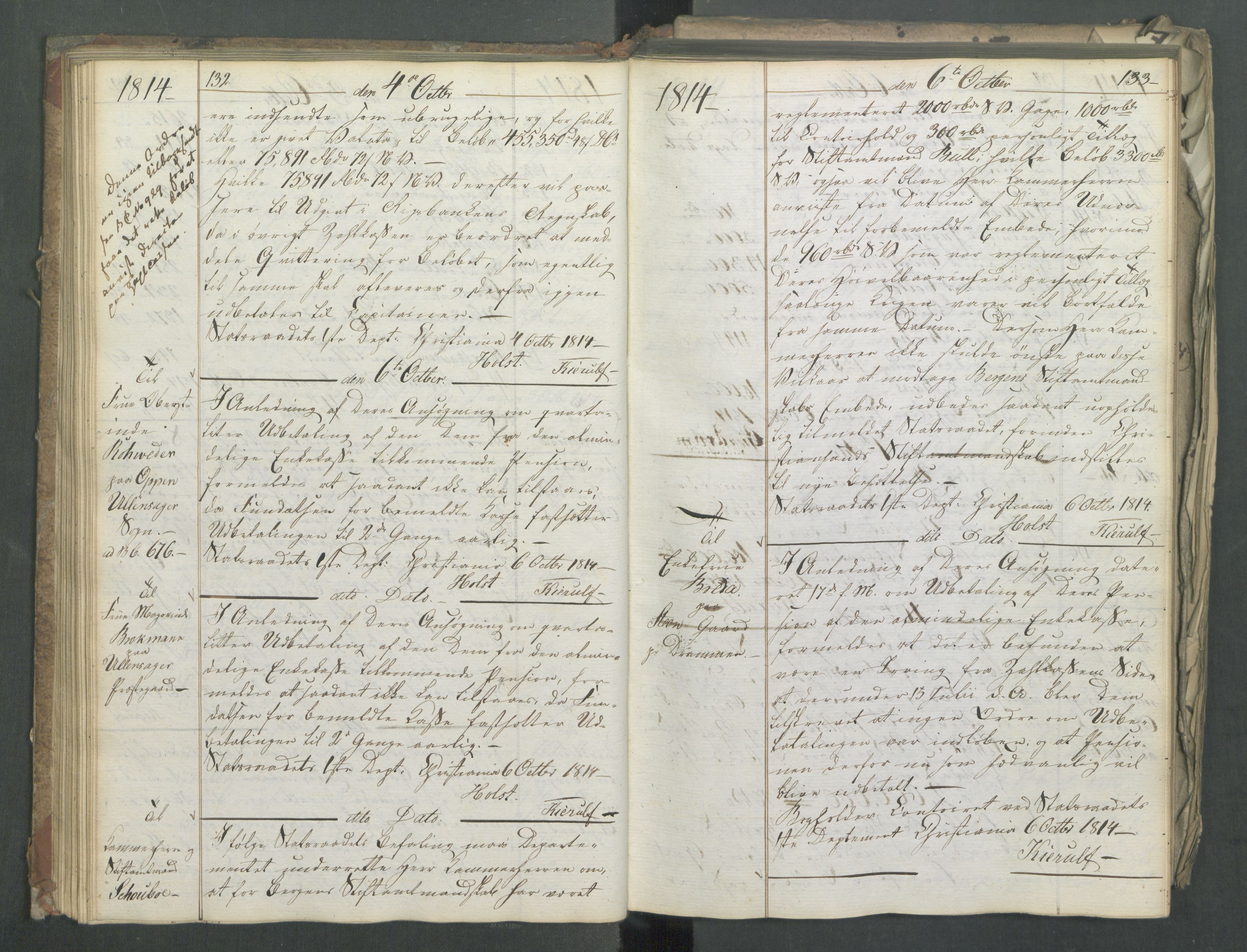 Departementene i 1814, AV/RA-S-3899/Fa/L0011: Bokholderkontoret - Kopibok, 1814, p. 132-133