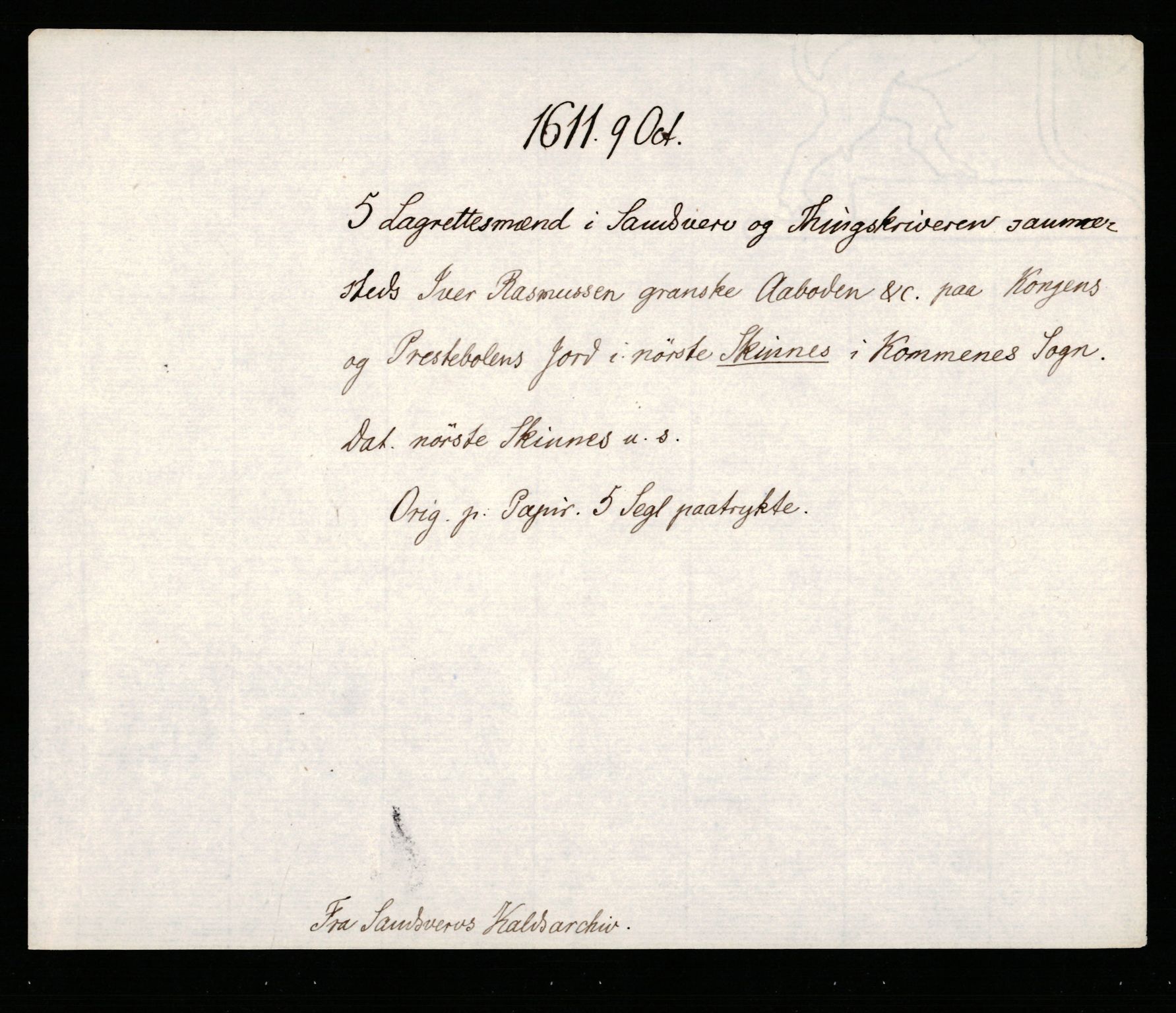 Riksarkivets diplomsamling, AV/RA-EA-5965/F35/F35b/L0005: Riksarkivets diplomer, seddelregister, 1601-1612, p. 639