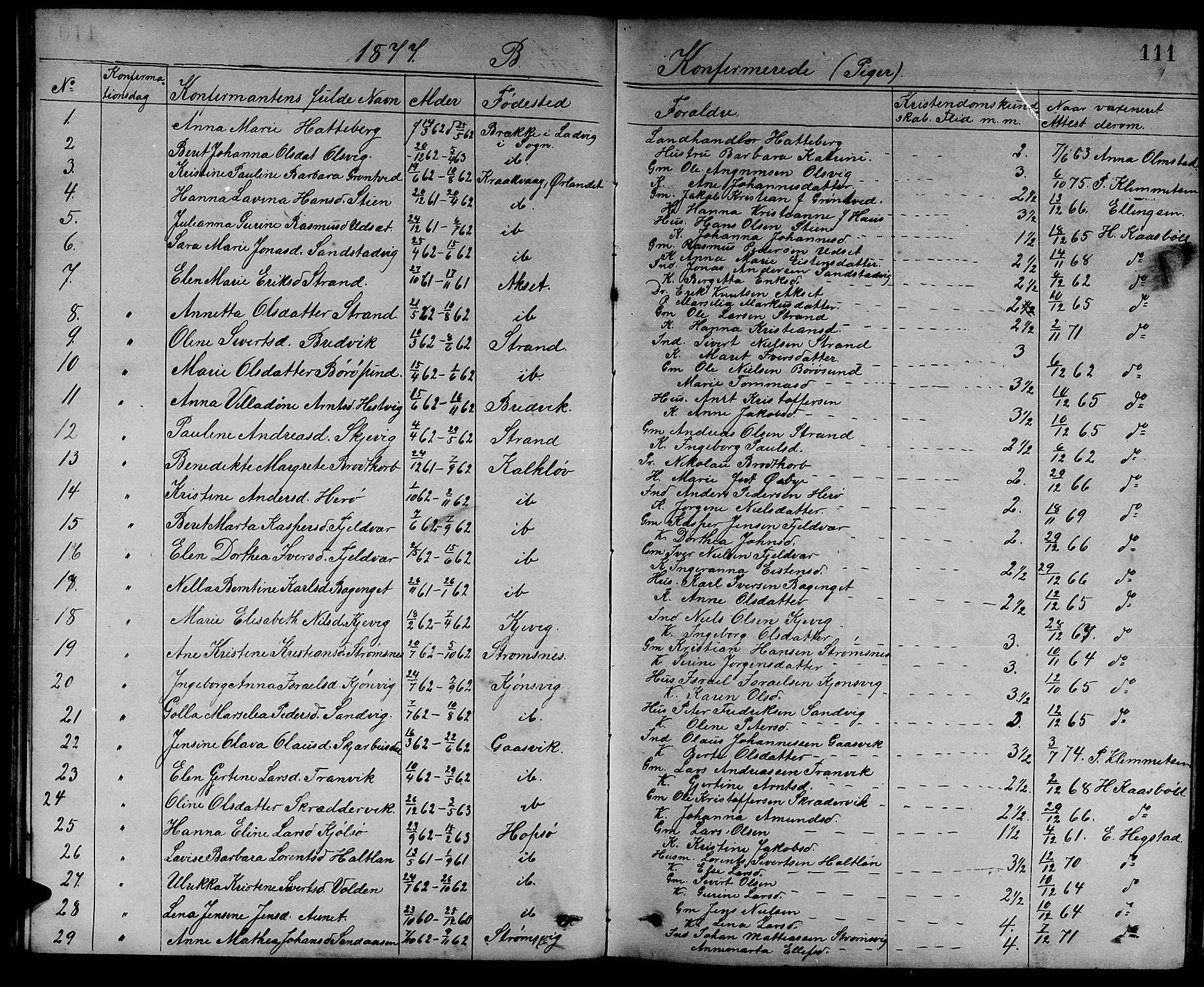 Ministerialprotokoller, klokkerbøker og fødselsregistre - Sør-Trøndelag, SAT/A-1456/637/L0561: Parish register (copy) no. 637C02, 1873-1882, p. 111