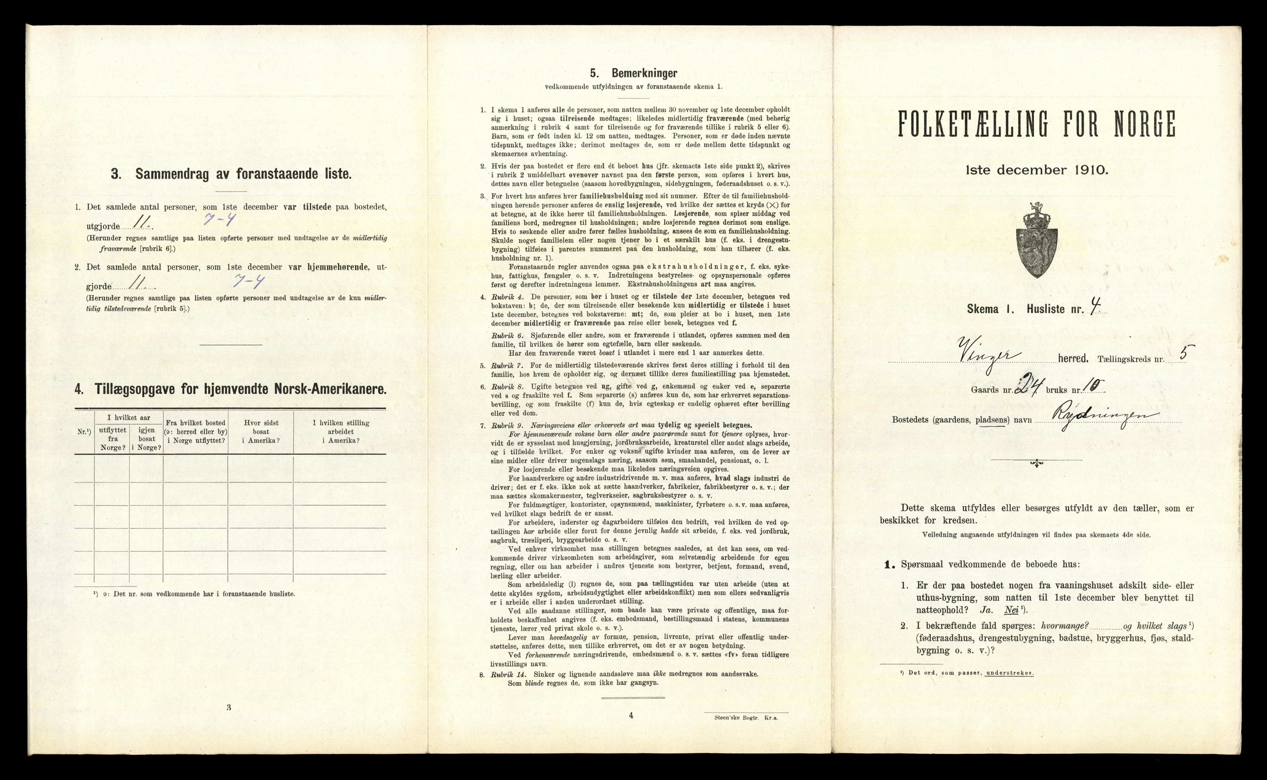 RA, 1910 census for Vinger, 1910, p. 469