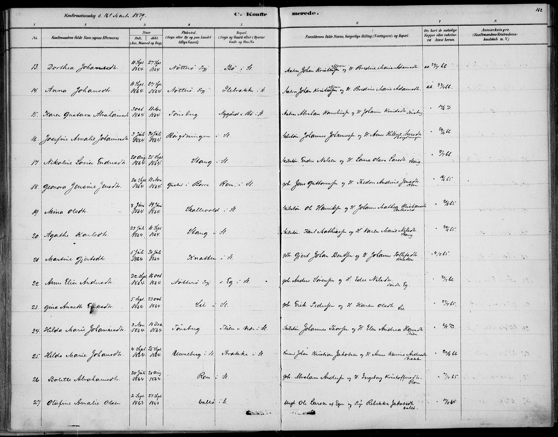 Sem kirkebøker, AV/SAKO-A-5/F/Fb/L0004: Parish register (official) no. II 4, 1878-1891, p. 162