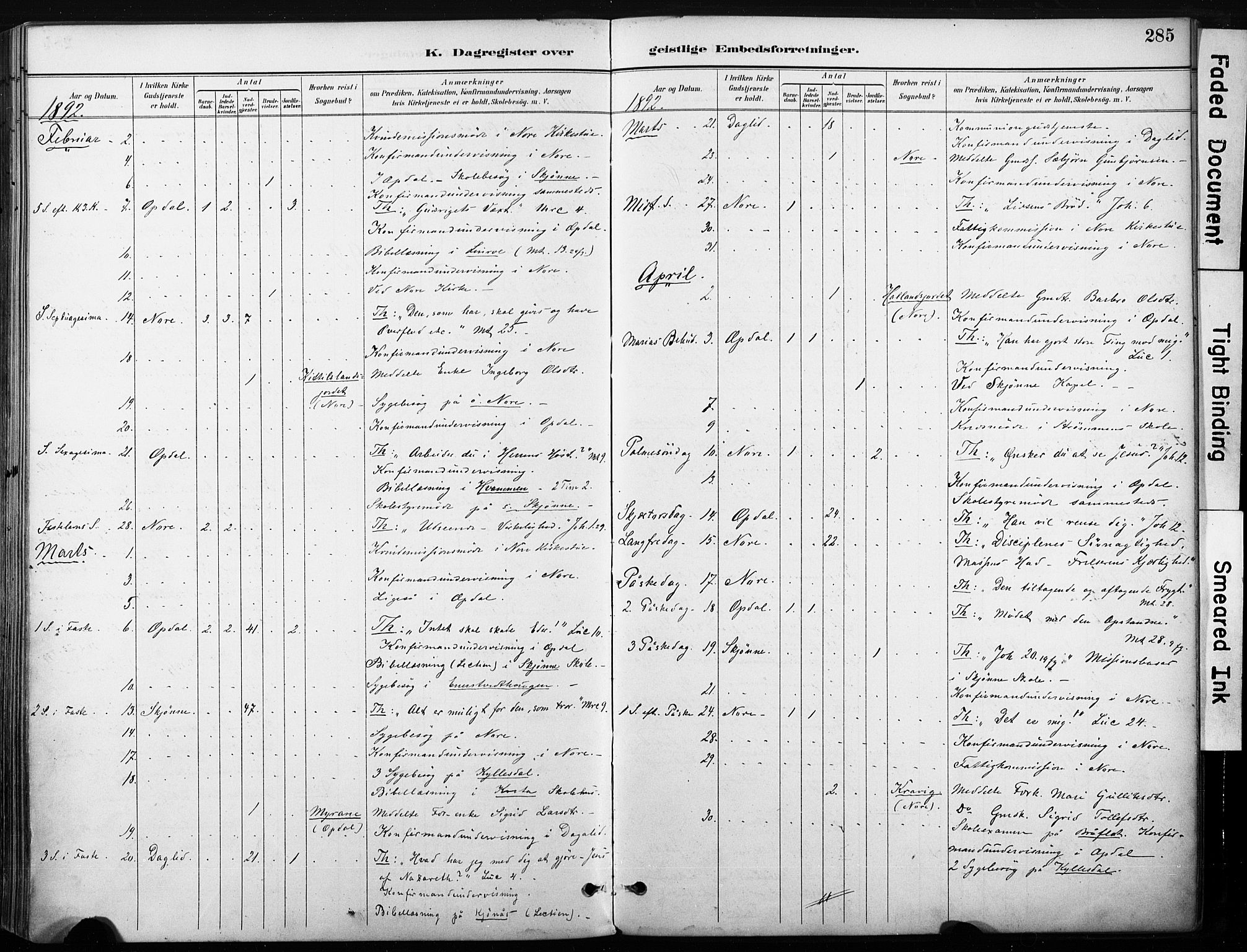Nore kirkebøker, SAKO/A-238/F/Fb/L0002: Parish register (official) no. II 2, 1886-1906, p. 285