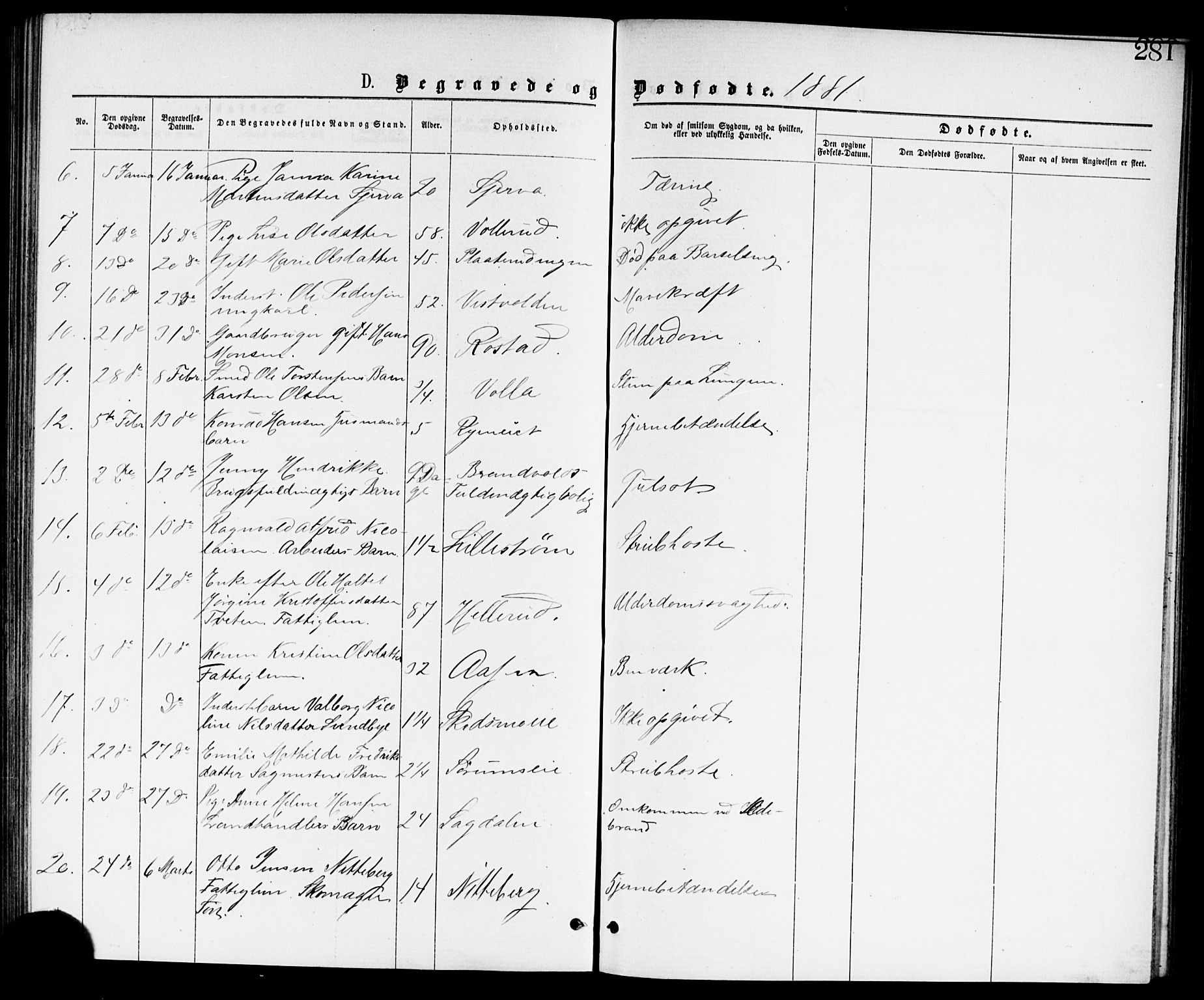 Skedsmo prestekontor Kirkebøker, AV/SAO-A-10033a/G/Ga/L0003: Parish register (copy) no. I 3, 1873-1882, p. 281