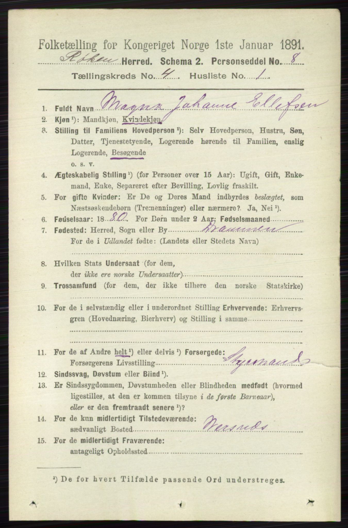 RA, 1891 census for 0627 Røyken, 1891, p. 1864