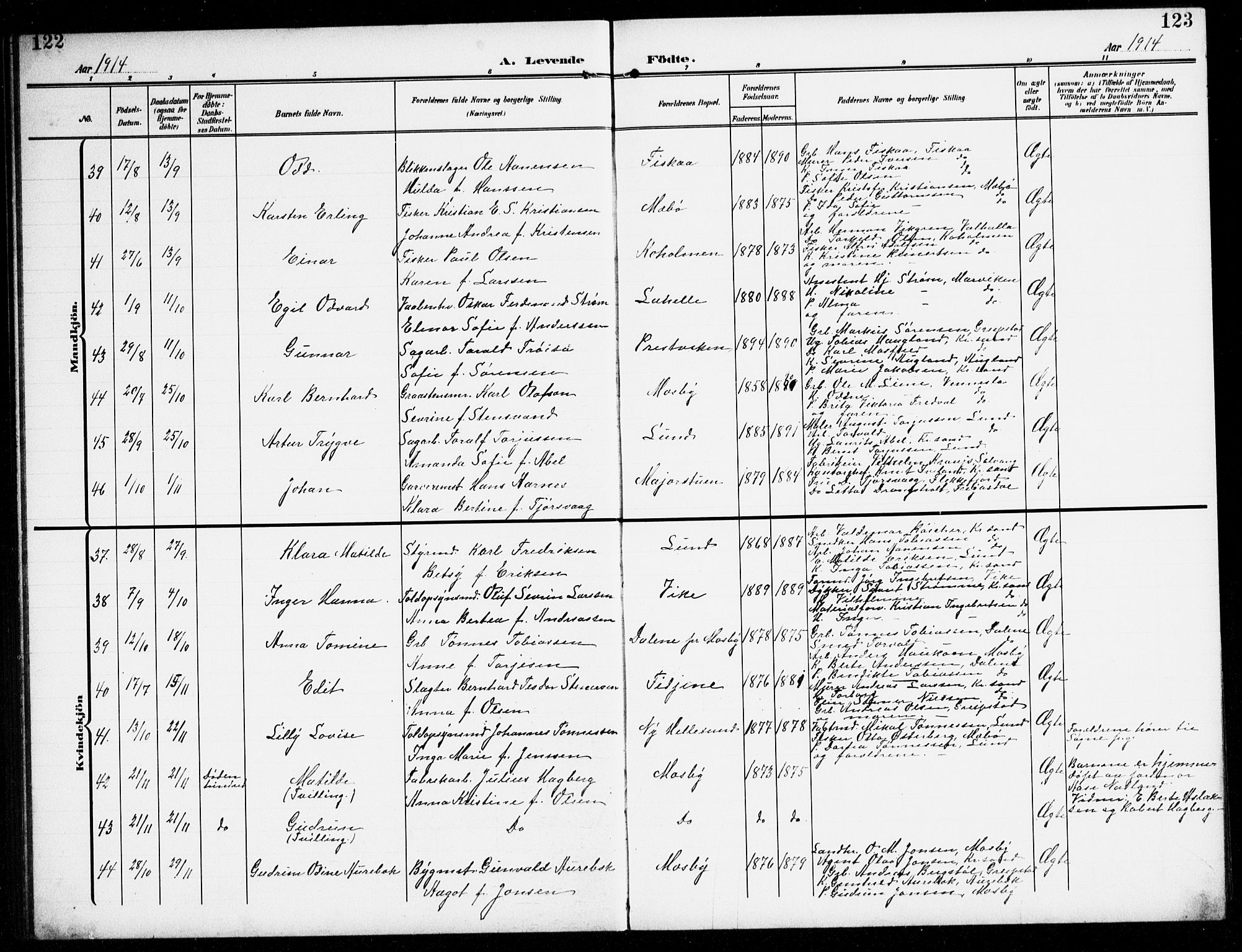 Oddernes sokneprestkontor, AV/SAK-1111-0033/F/Fb/Fba/L0010: Parish register (copy) no. B 10, 1907-1941, p. 122-123