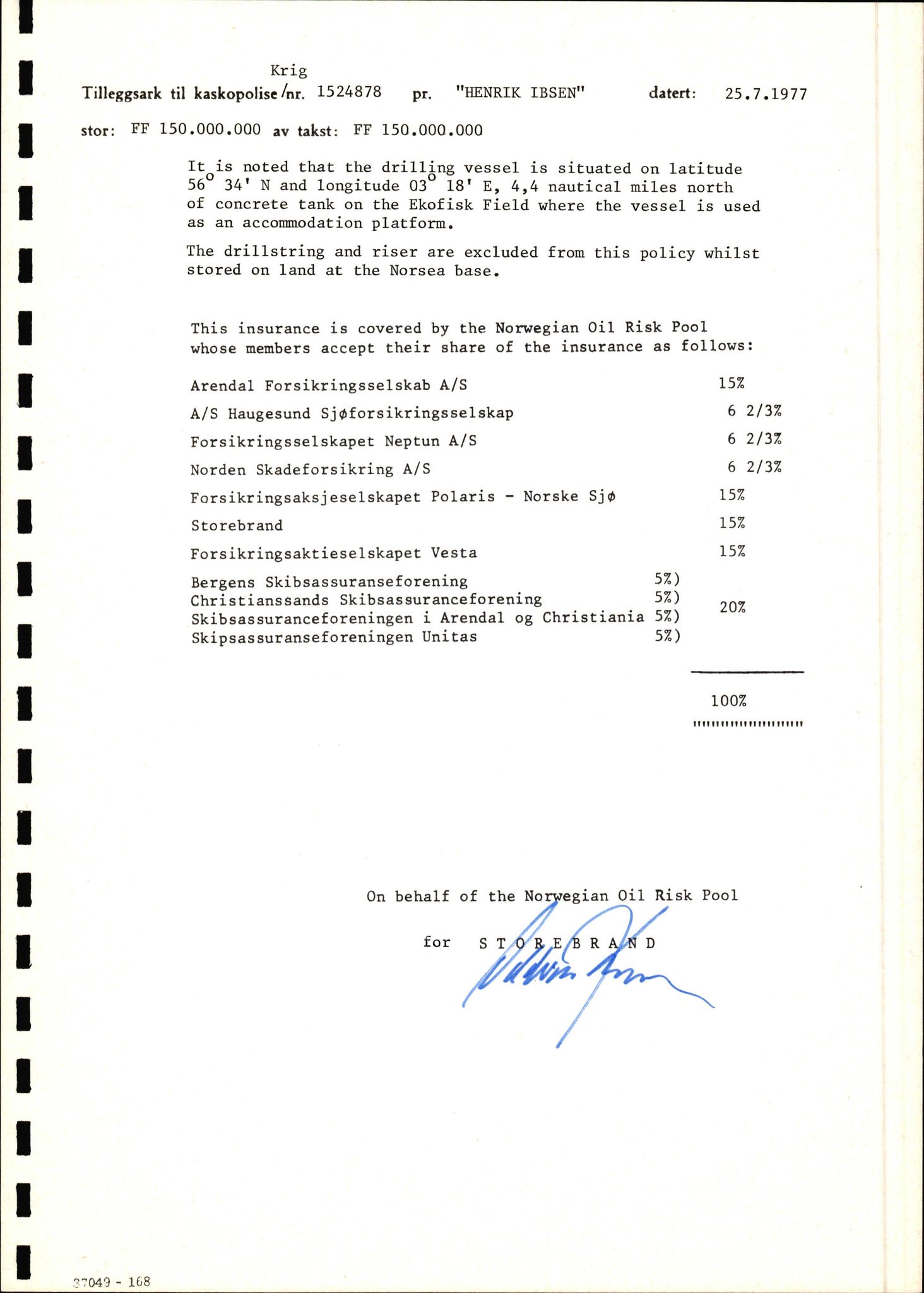 Pa 1503 - Stavanger Drilling AS, AV/SAST-A-101906/2/E/Ec/Eca/L0010: Forsikring, 1976-1983