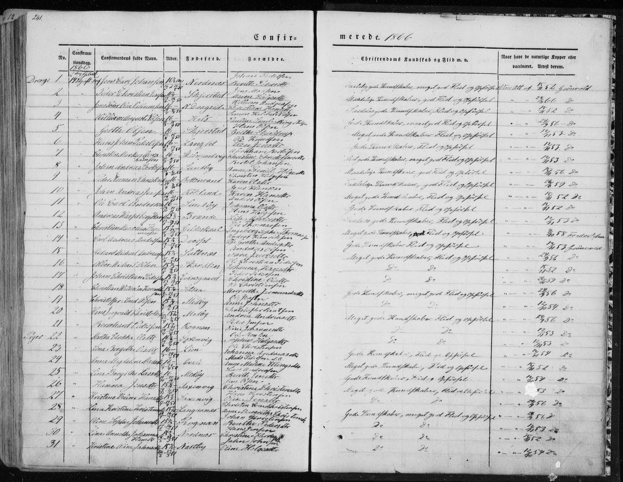 Ministerialprotokoller, klokkerbøker og fødselsregistre - Nordland, AV/SAT-A-1459/847/L0666: Parish register (official) no. 847A06, 1842-1871, p. 241