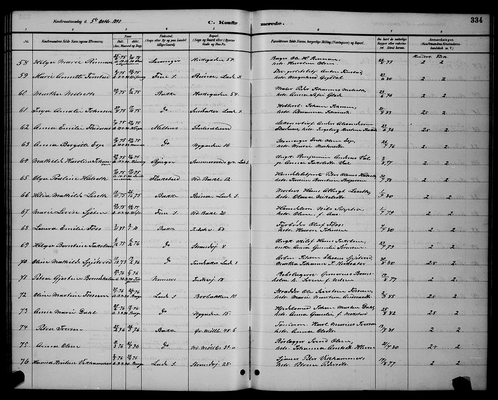 Ministerialprotokoller, klokkerbøker og fødselsregistre - Sør-Trøndelag, AV/SAT-A-1456/604/L0222: Parish register (copy) no. 604C05, 1886-1895, p. 334