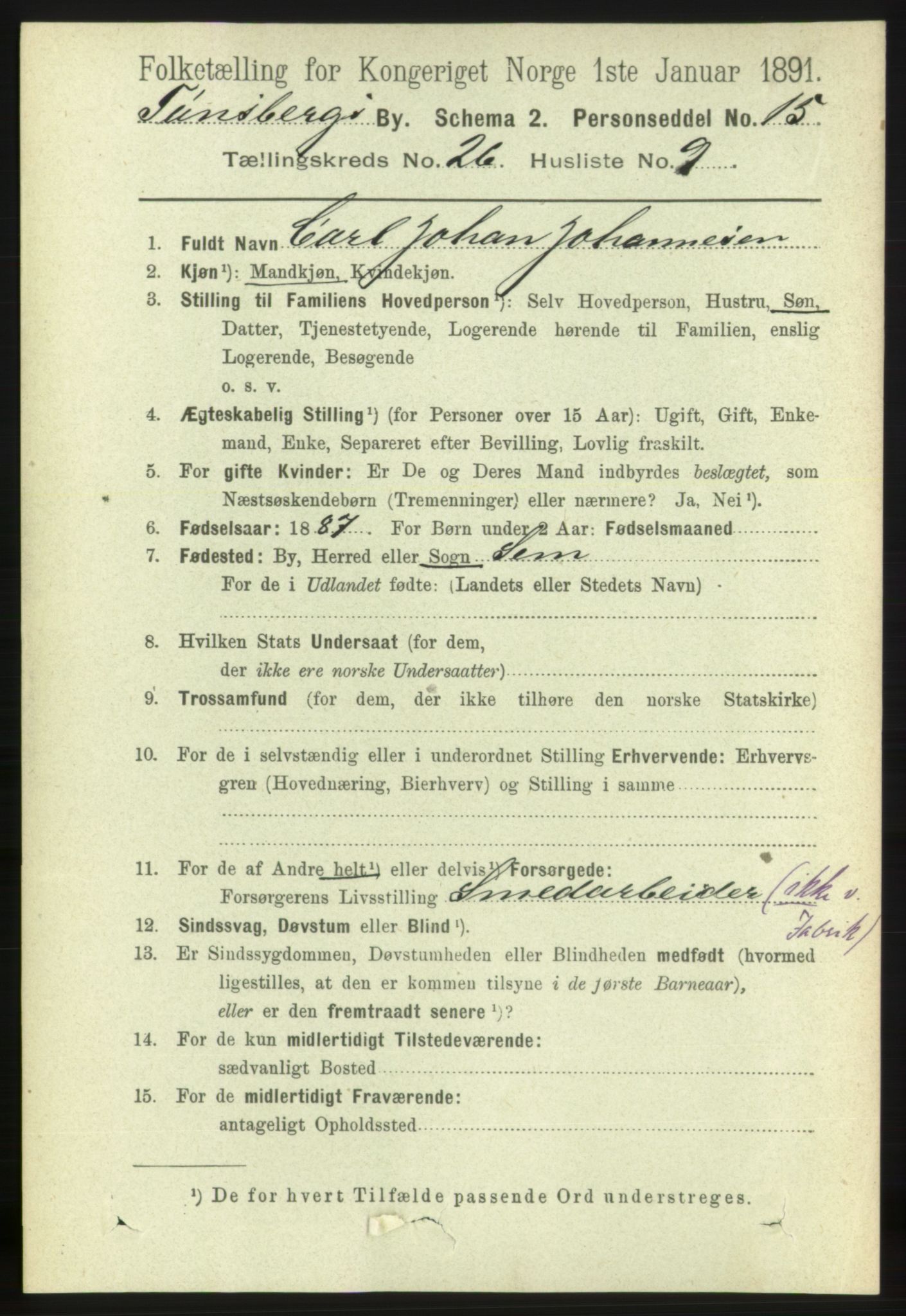 RA, 1891 census for 0705 Tønsberg, 1891, p. 6778