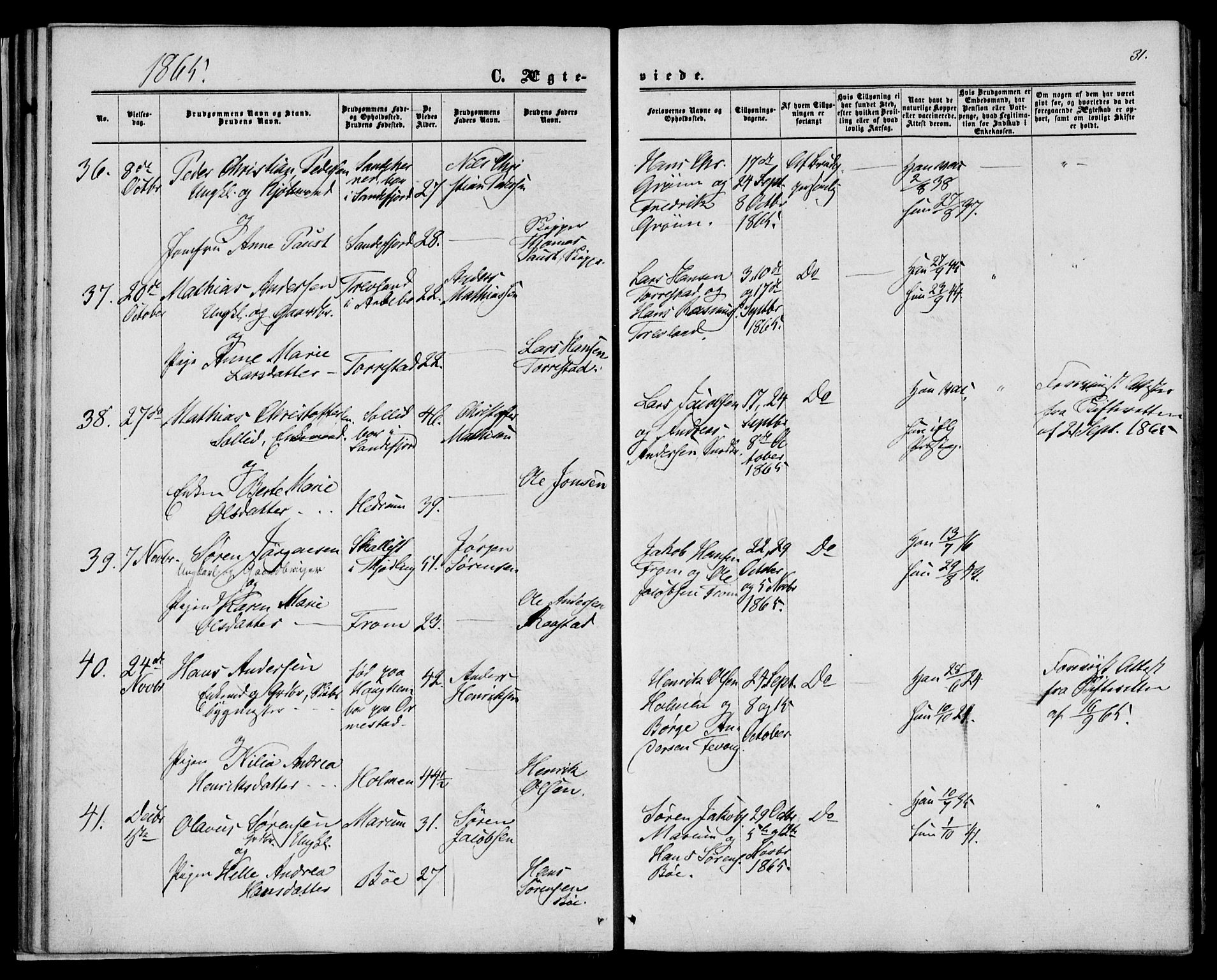Sandar kirkebøker, SAKO/A-243/F/Fa/L0009: Parish register (official) no. 9, 1862-1871, p. 31