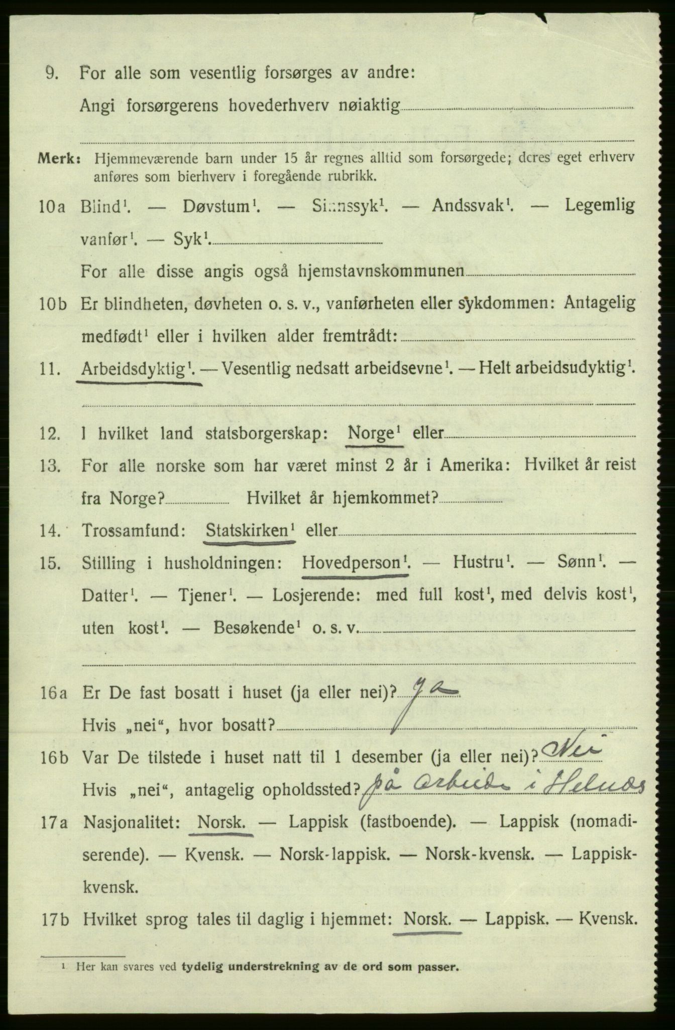 SATØ, 1920 census for Kistrand, 1920, p. 1503