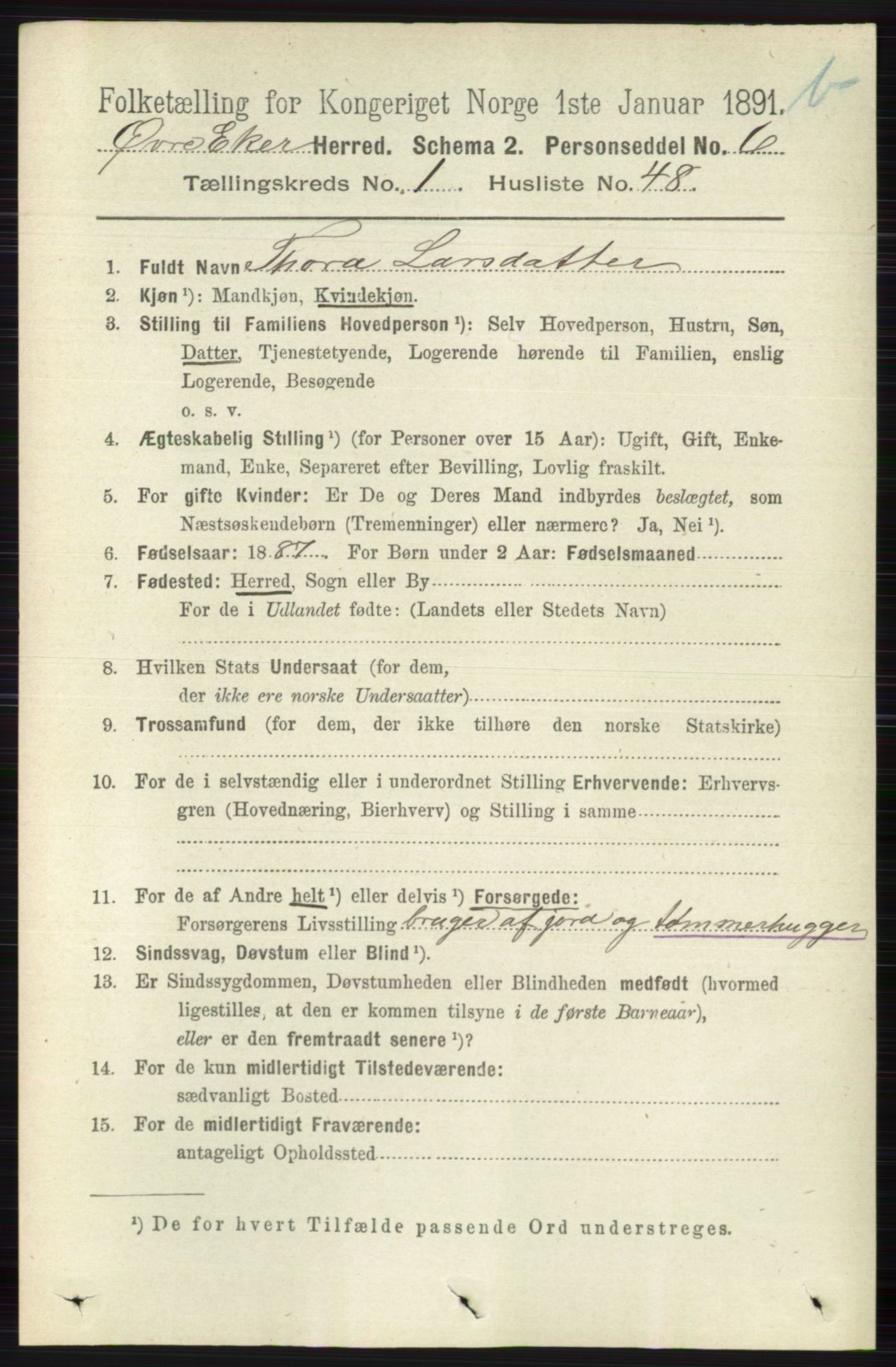 RA, 1891 census for 0624 Øvre Eiker, 1891, p. 8096
