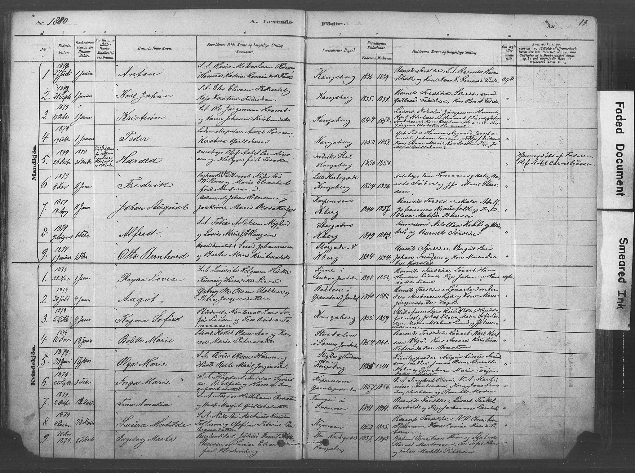 Kongsberg kirkebøker, SAKO/A-22/F/Fb/L0001: Parish register (official) no. II 1, 1878-1886, p. 19