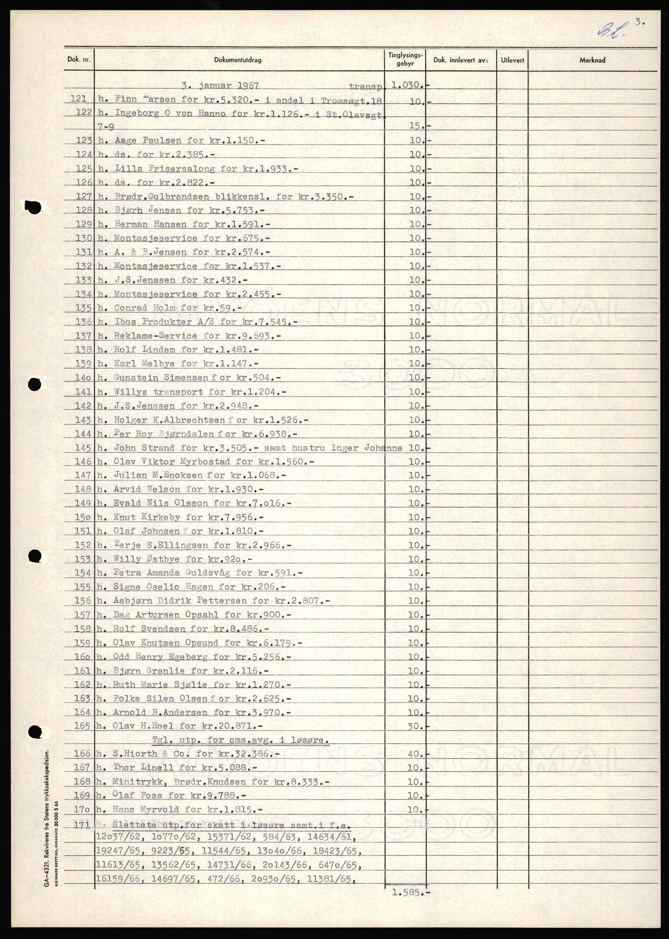 Oslo byskriverembete, AV/SAO-A-10227/1/G/Gh/Ghd/L0013: Mortgage register no. 13, 1967-1967