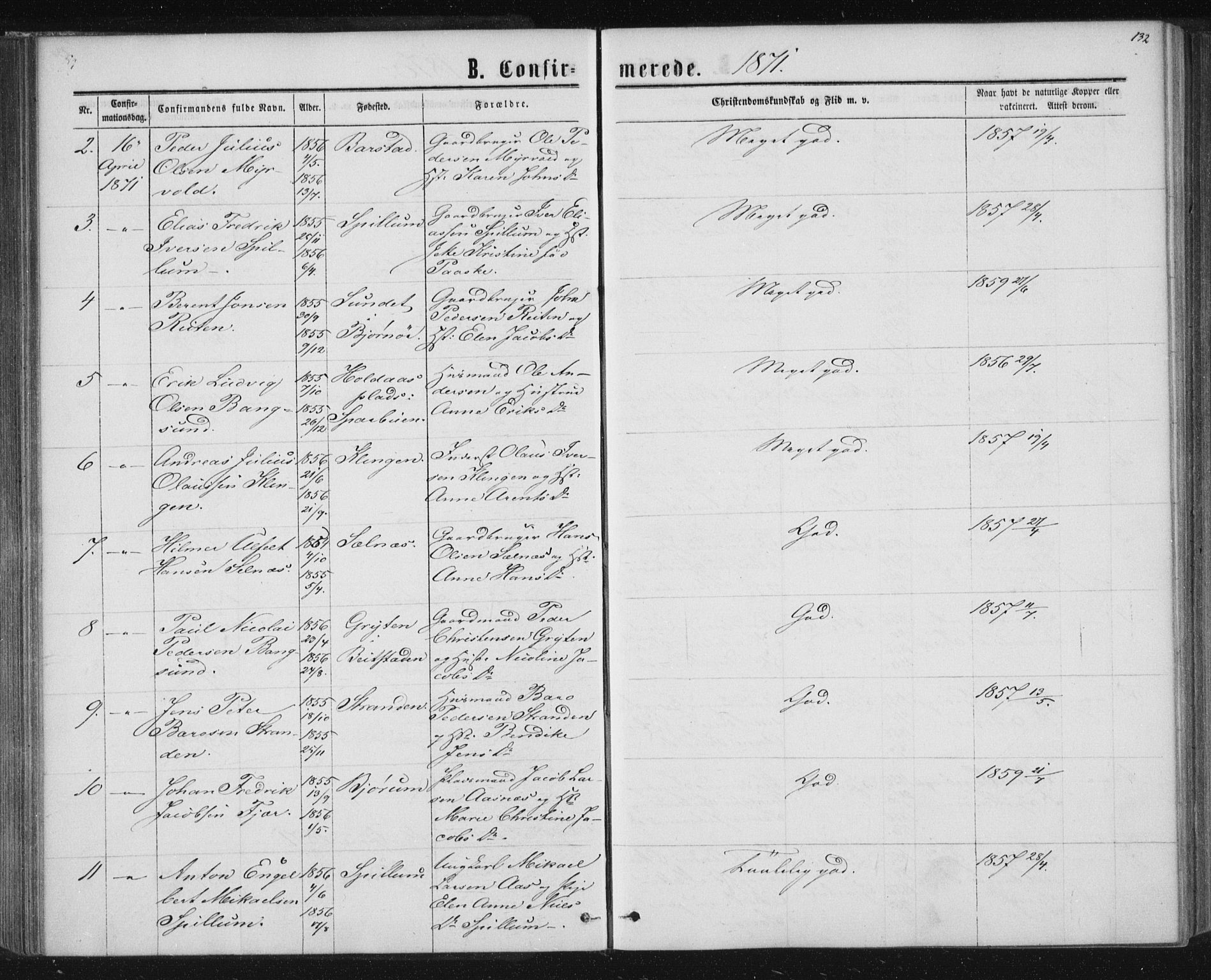 Ministerialprotokoller, klokkerbøker og fødselsregistre - Nord-Trøndelag, SAT/A-1458/768/L0570: Parish register (official) no. 768A05, 1865-1874, p. 132