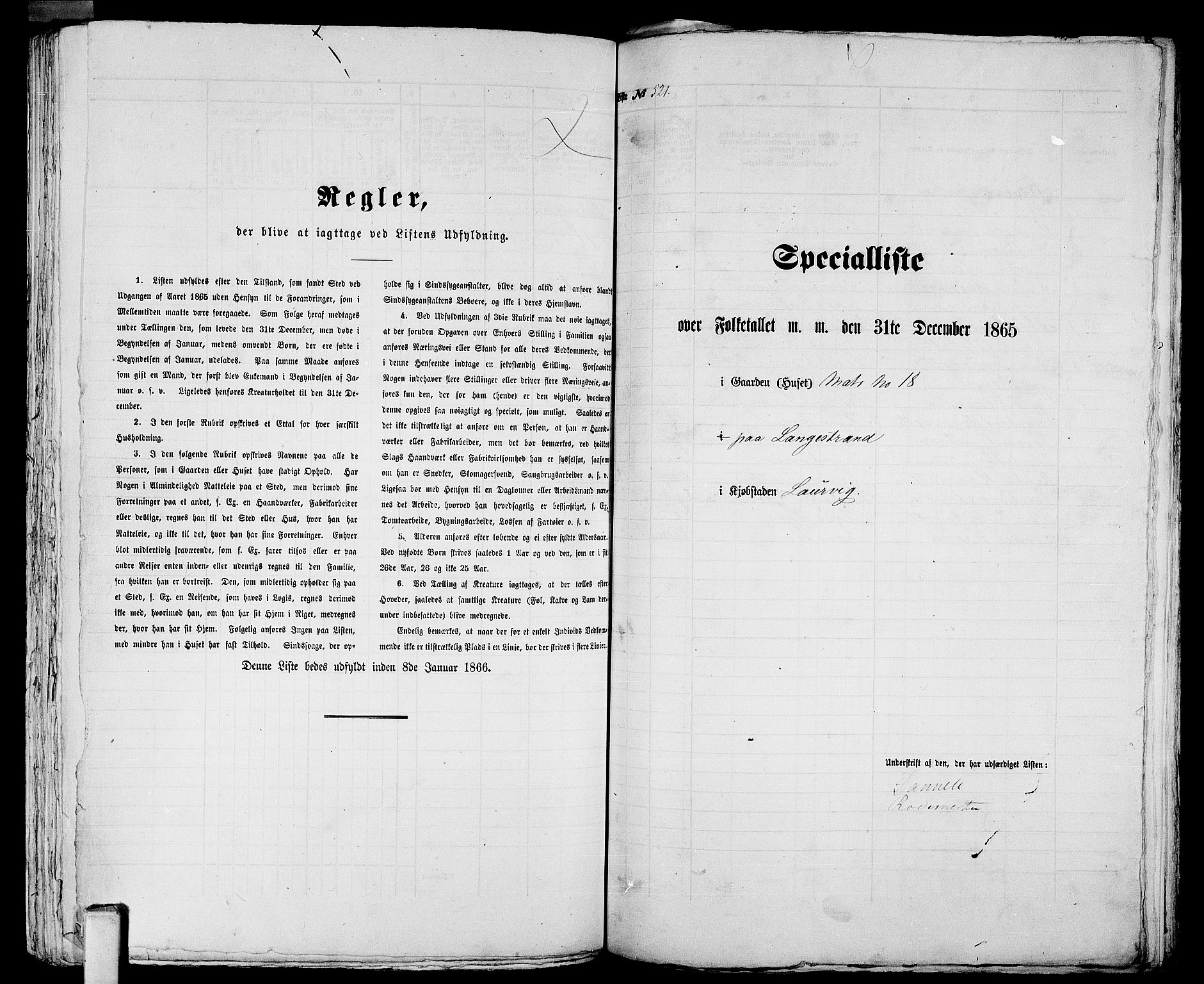 RA, 1865 census for Larvik, 1865, p. 1067