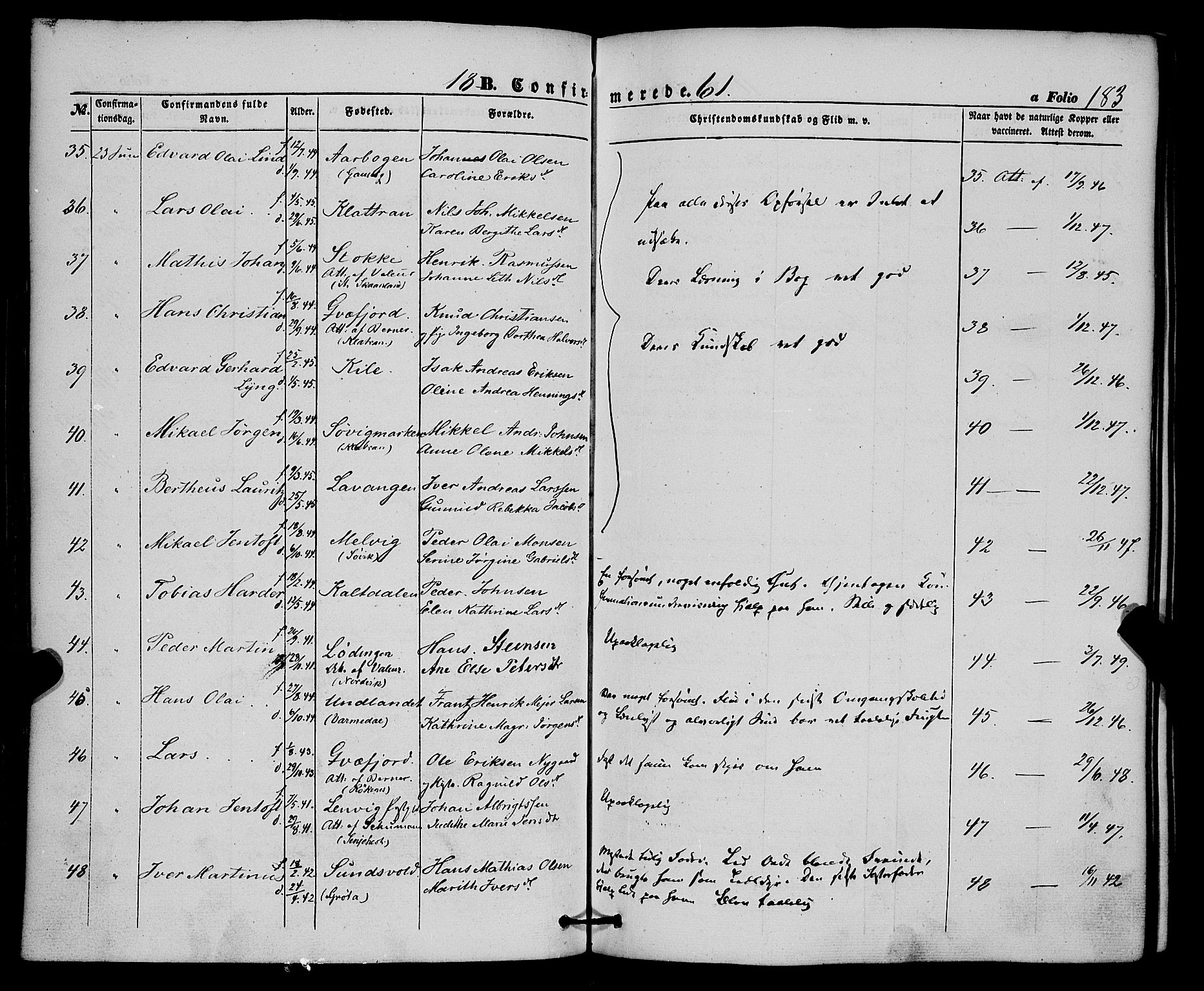 Trondenes sokneprestkontor, AV/SATØ-S-1319/H/Ha/L0011kirke: Parish register (official) no. 11, 1853-1862, p. 183