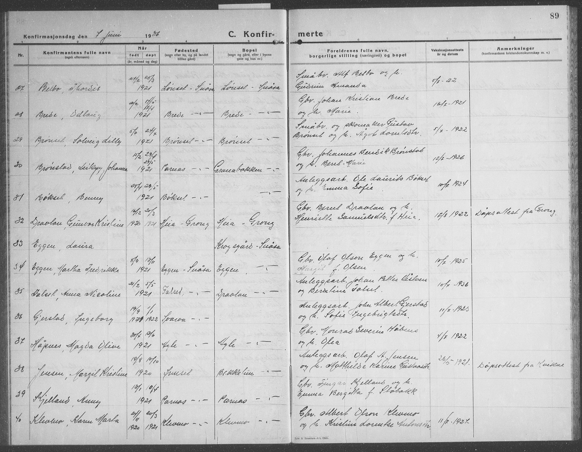 Ministerialprotokoller, klokkerbøker og fødselsregistre - Nord-Trøndelag, AV/SAT-A-1458/749/L0481: Parish register (copy) no. 749C03, 1933-1945, p. 89