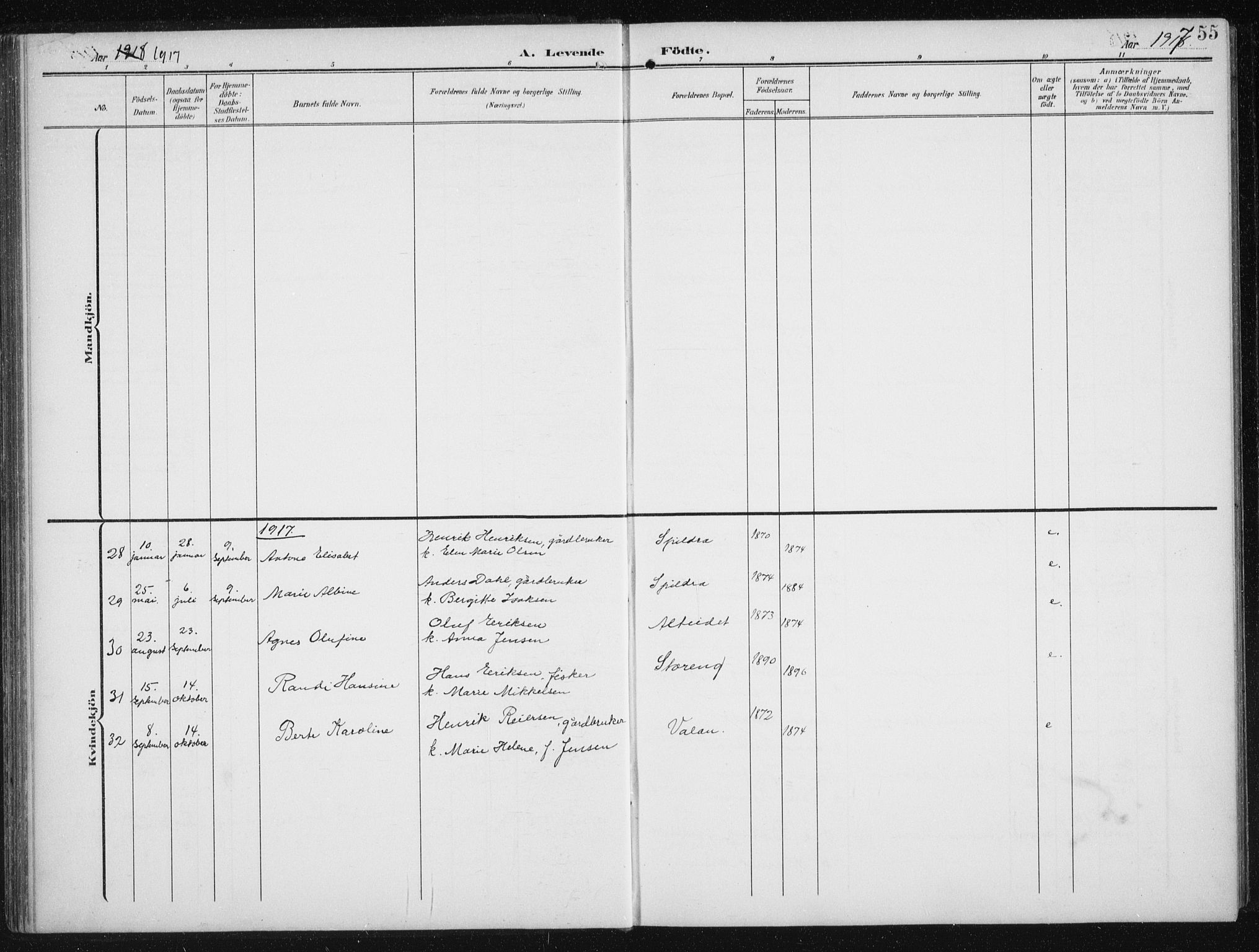 Skjervøy sokneprestkontor, AV/SATØ-S-1300/H/Ha/Hab/L0017klokker: Parish register (copy) no. 17, 1906-1941, p. 55