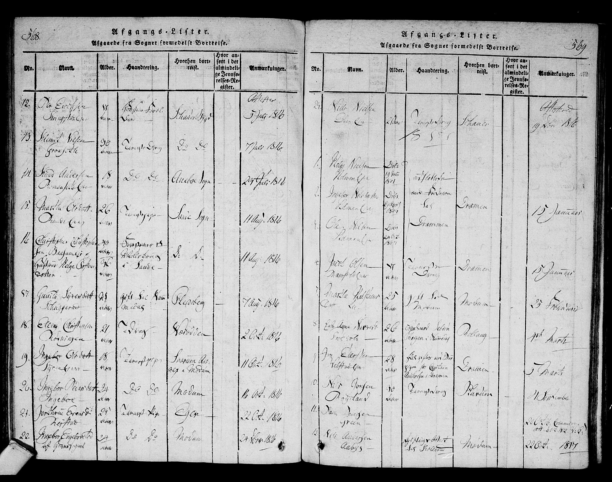 Sigdal kirkebøker, AV/SAKO-A-245/F/Fa/L0005: Parish register (official) no. I 5 /1, 1815-1829, p. 568-569