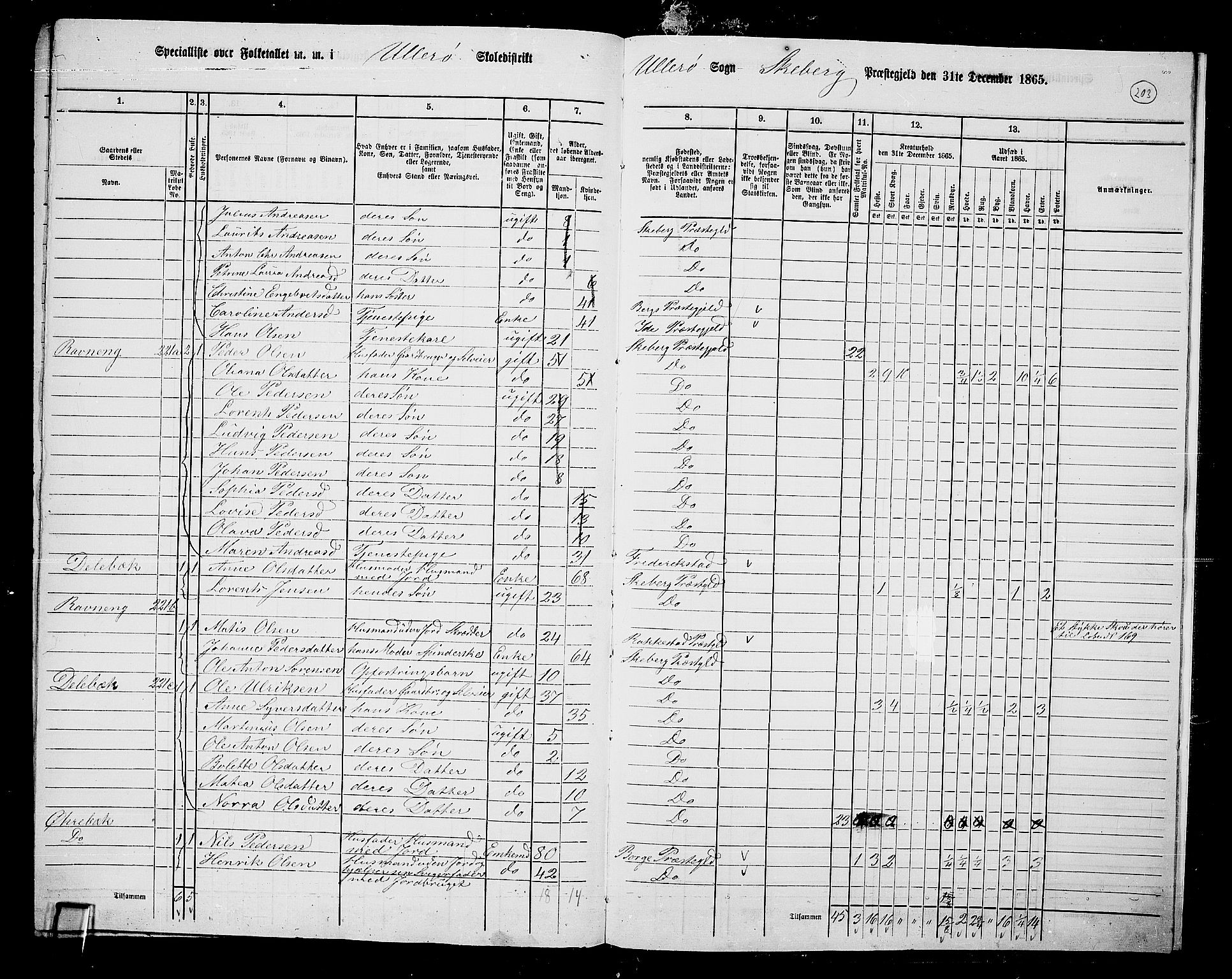 RA, 1865 census for Skjeberg, 1865, p. 186