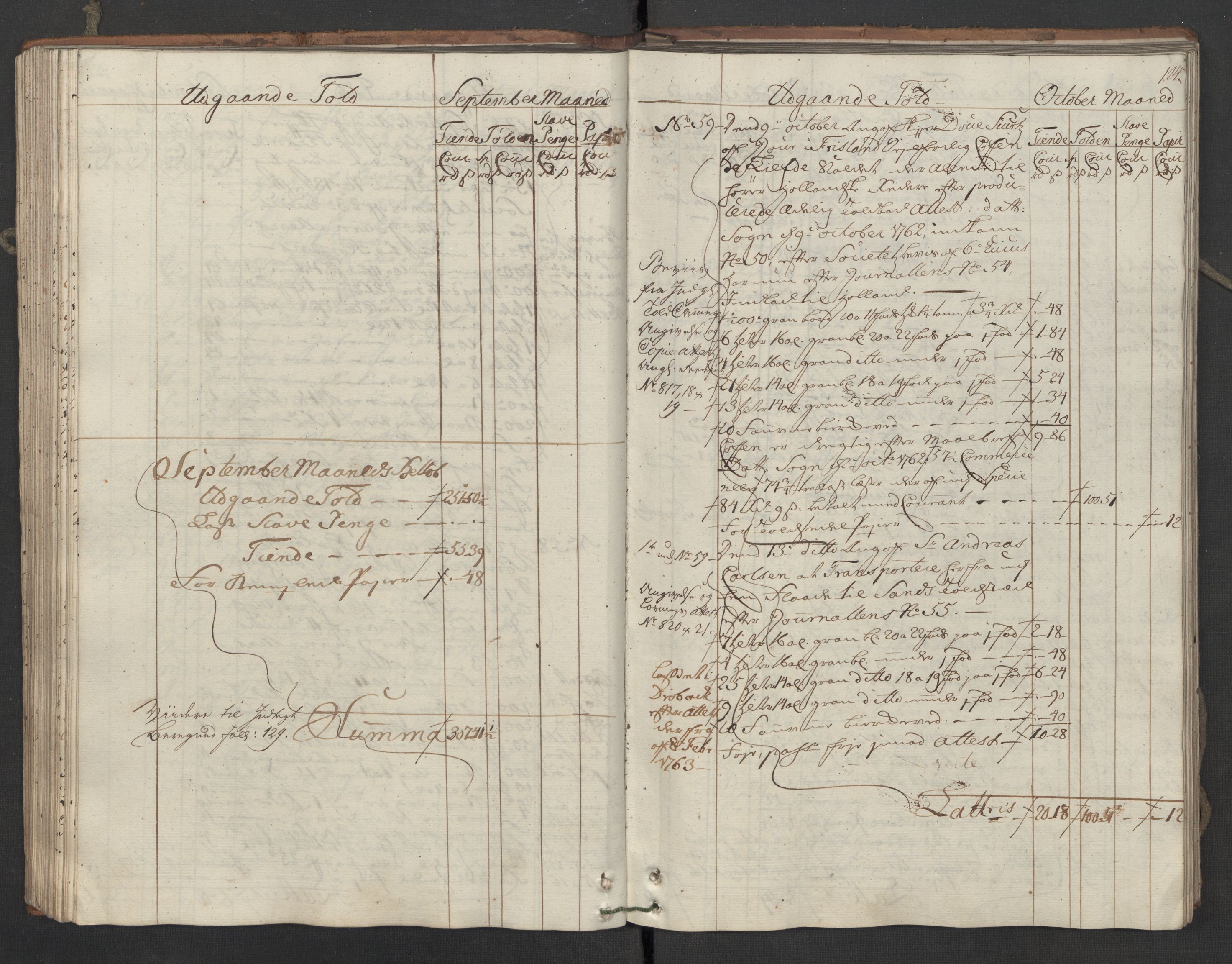 Generaltollkammeret, tollregnskaper, AV/RA-EA-5490/R05/L0039/0001: Tollregnskaper Moss, Son, Krokstad / Utgående hovedtollbok, 1762, p. 124b-125a