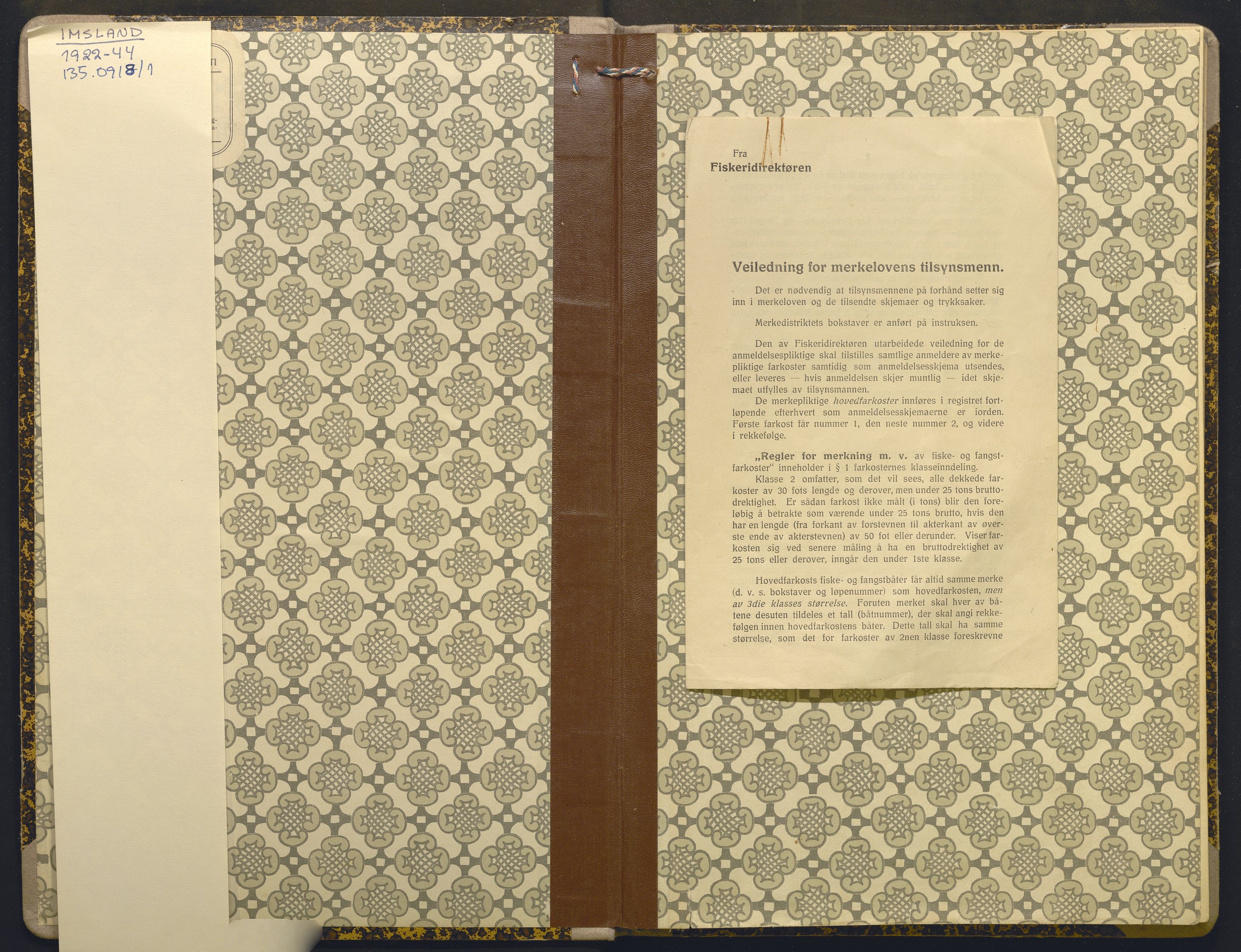 Fiskeridirektoratet - 1 Adm. ledelse - 13 Båtkontoret, AV/SAB-A-2003/I/Ia/Iai/L0046: 135.0918/1 Merkeprotokoll - Imsland, 1922-1944