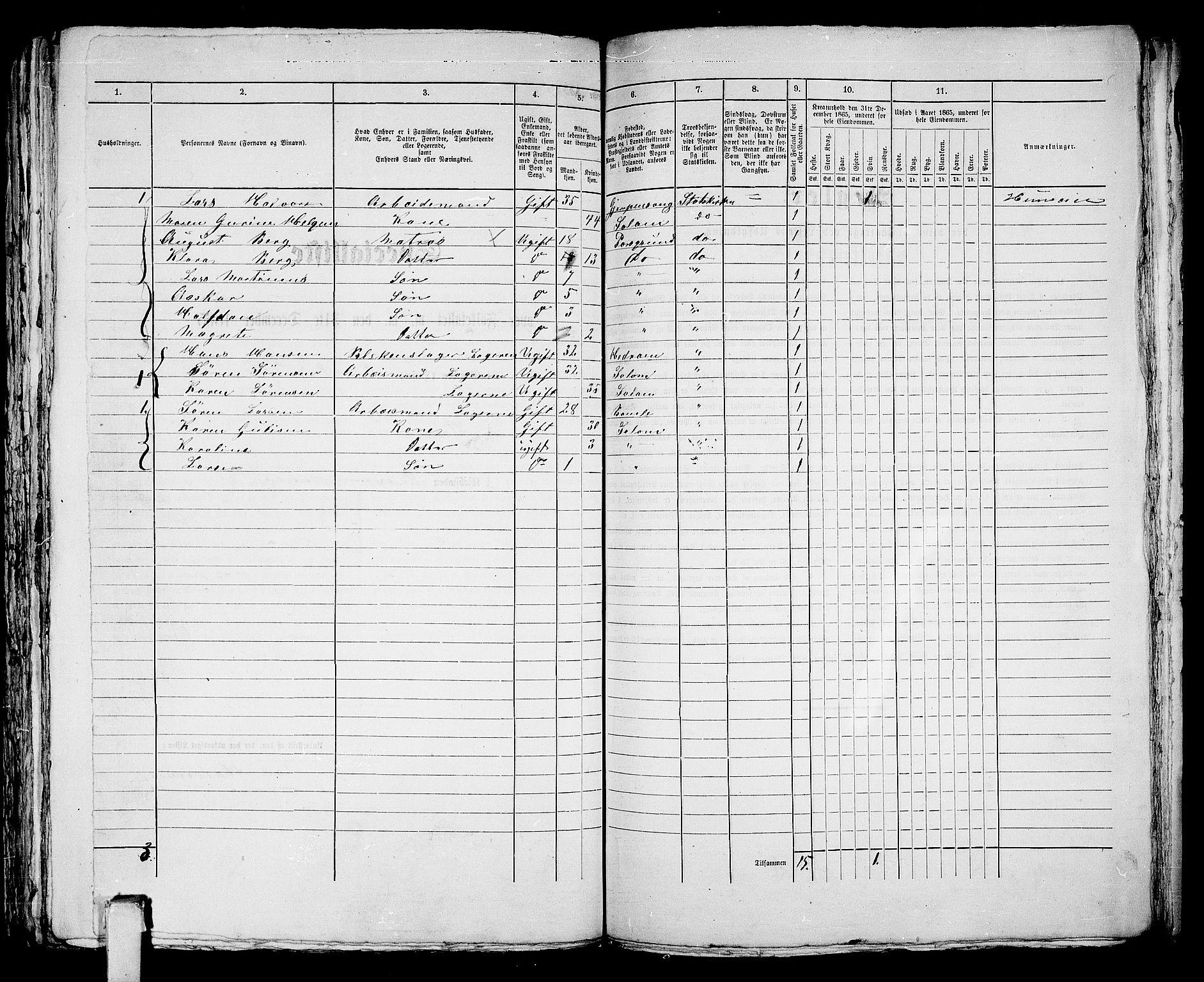 RA, 1865 census for Porsgrunn, 1865, p. 695