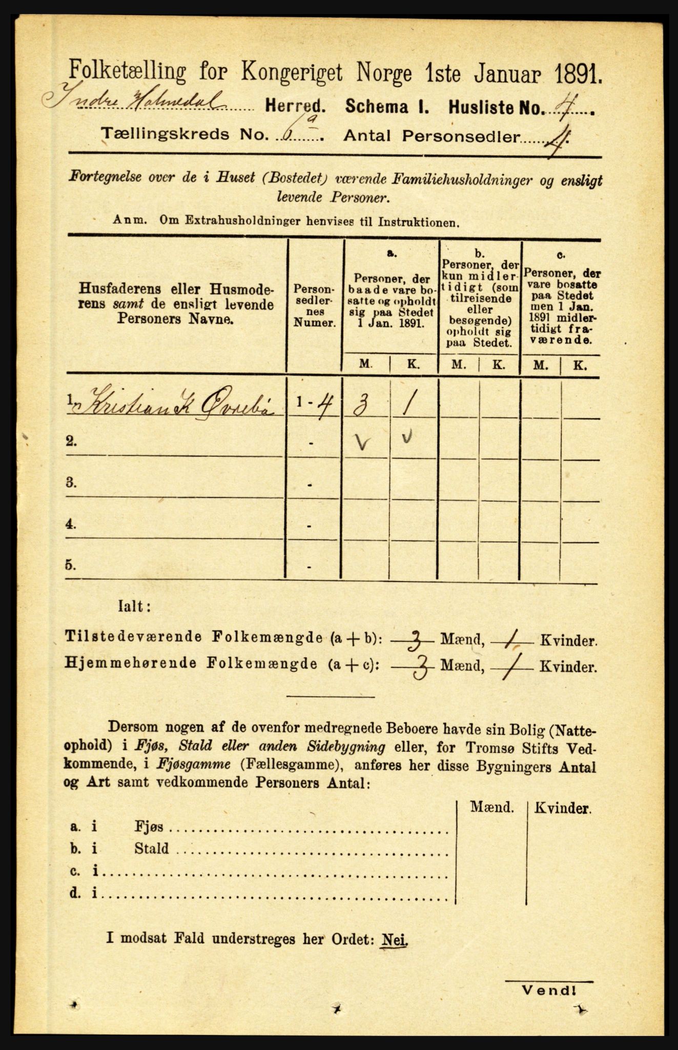 RA, 1891 census for 1430 Indre Holmedal, 1891, p. 2397