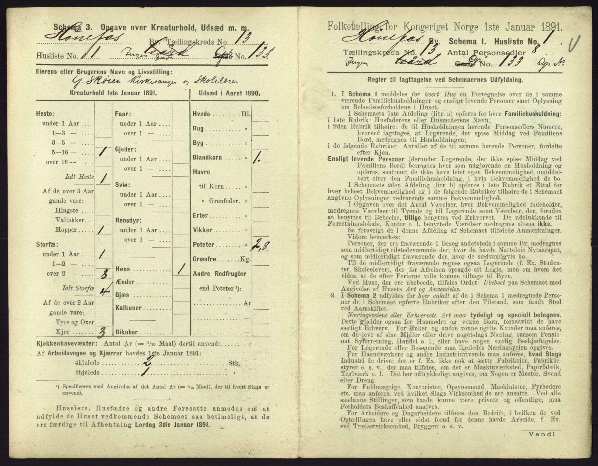 RA, 1891 census for 0601 Hønefoss, 1891, p. 289