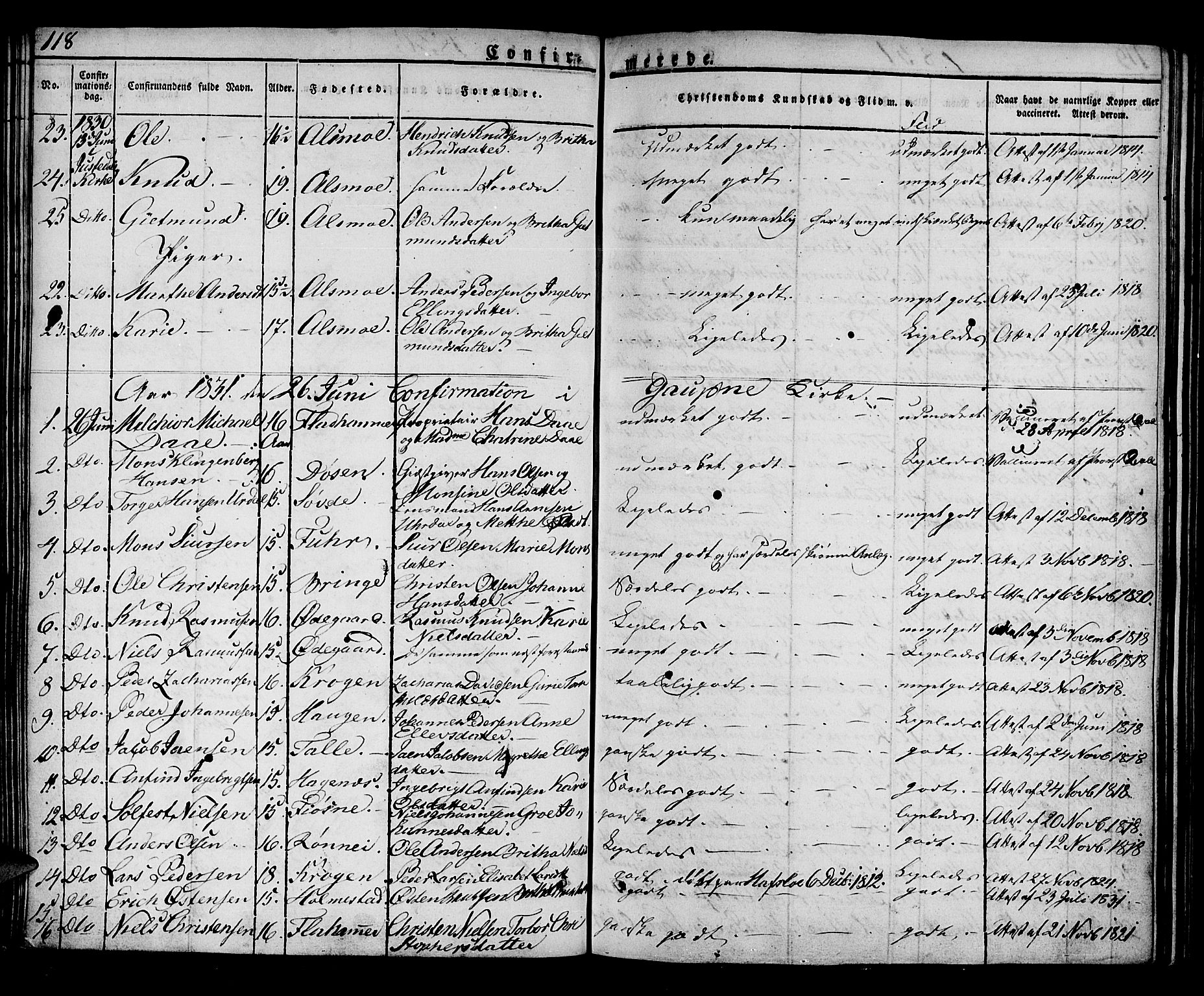 Luster sokneprestembete, SAB/A-81101/H/Haa/Haaa/L0004: Parish register (official) no. A 4, 1821-1832, p. 118