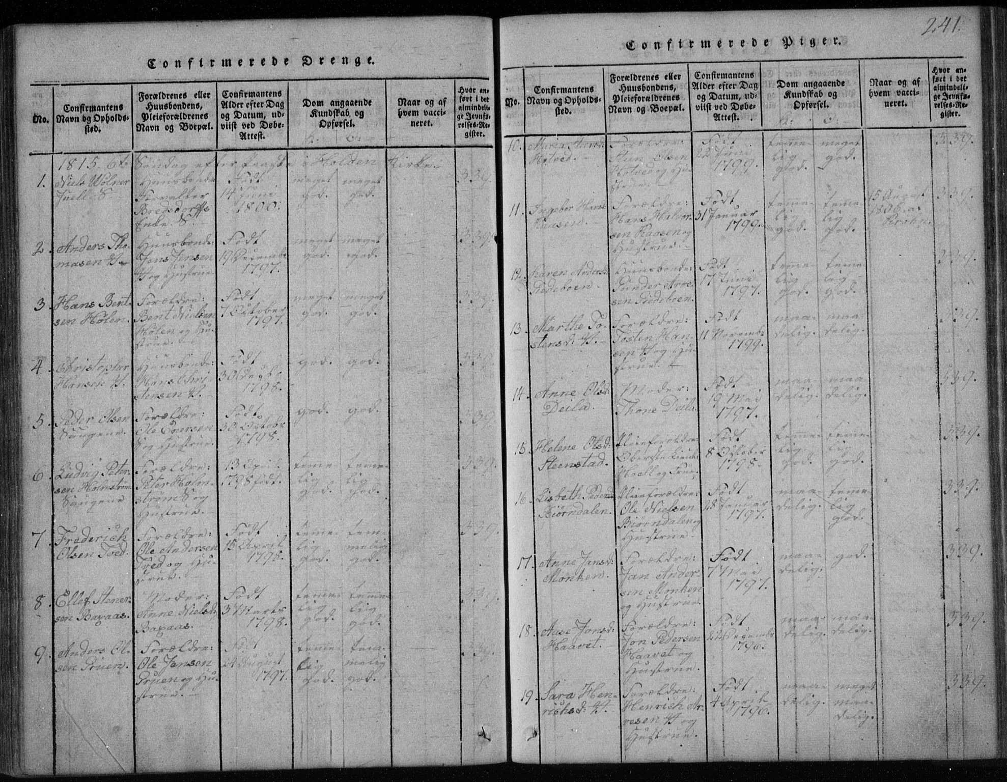 Holla kirkebøker, AV/SAKO-A-272/F/Fa/L0003: Parish register (official) no. 3, 1815-1830, p. 241