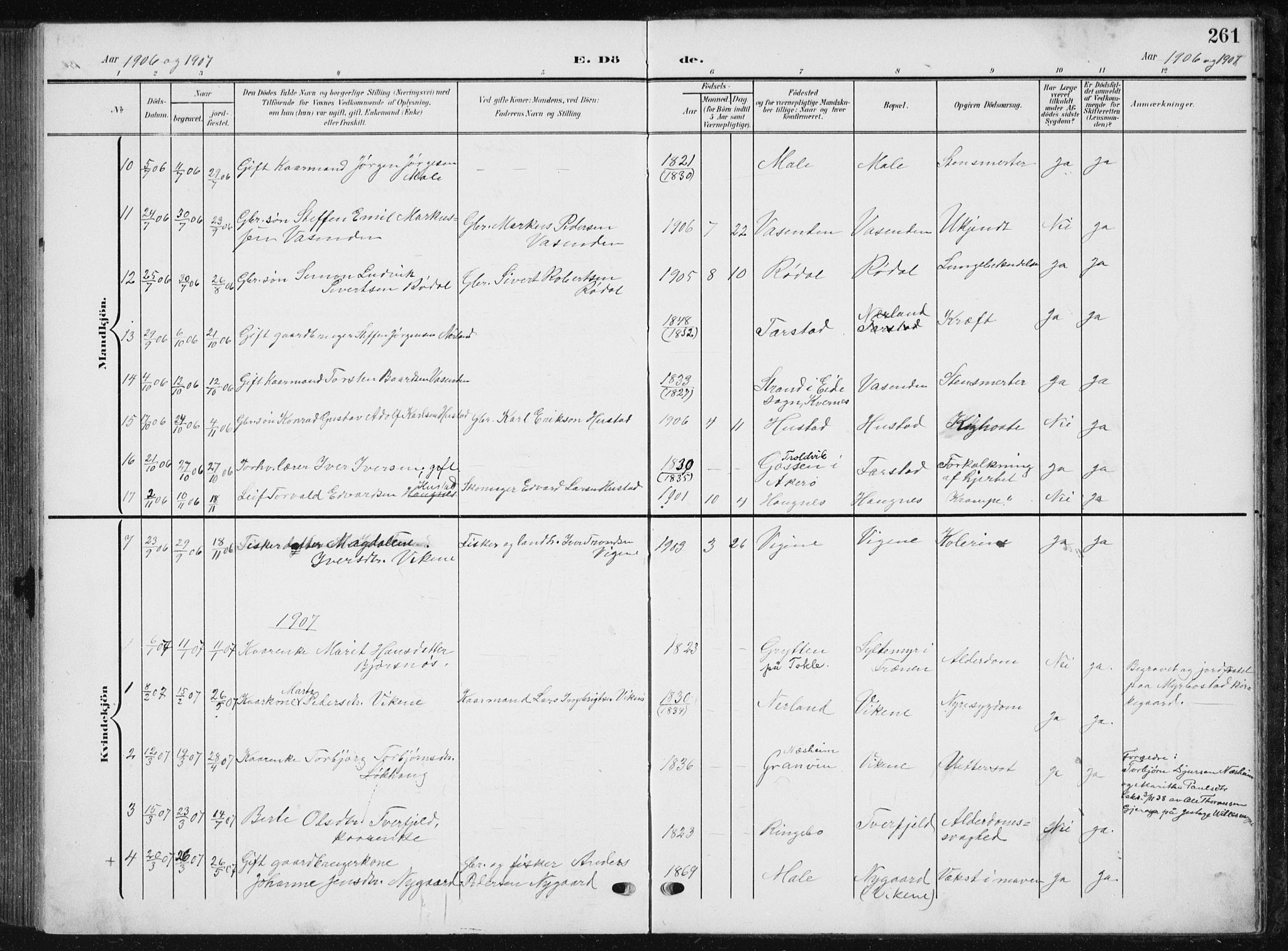 Ministerialprotokoller, klokkerbøker og fødselsregistre - Møre og Romsdal, AV/SAT-A-1454/567/L0784: Parish register (copy) no. 567C04, 1903-1938, p. 261