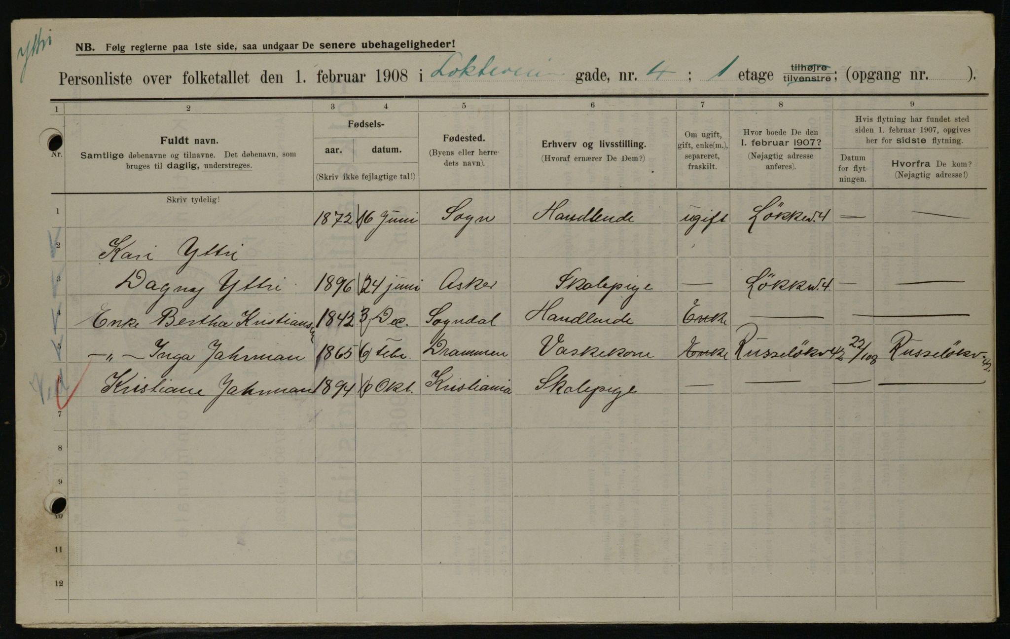 OBA, Municipal Census 1908 for Kristiania, 1908, p. 52529