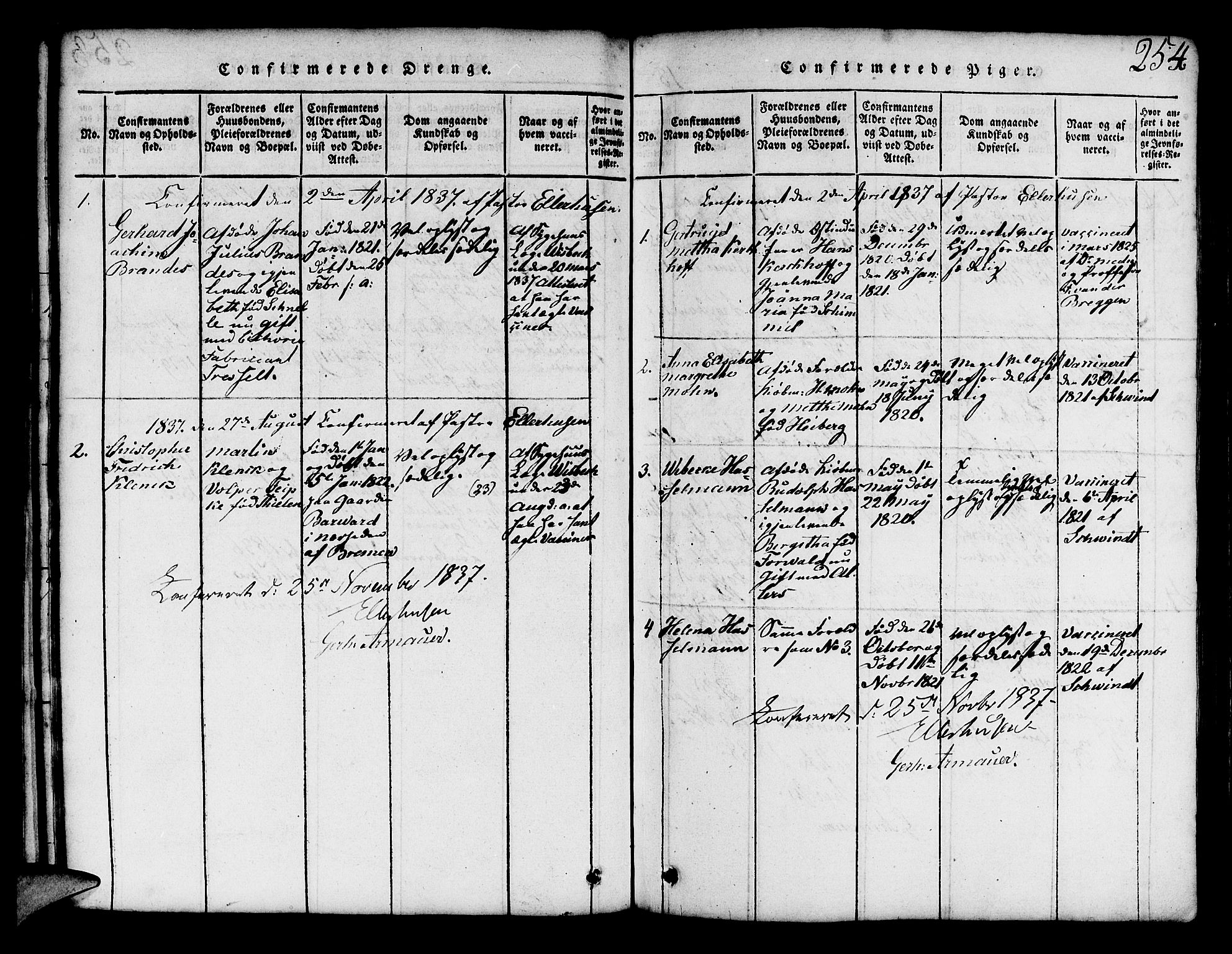 Mariakirken Sokneprestembete, SAB/A-76901/H/Hab/L0001: Parish register (copy) no. A 1, 1815-1846, p. 254