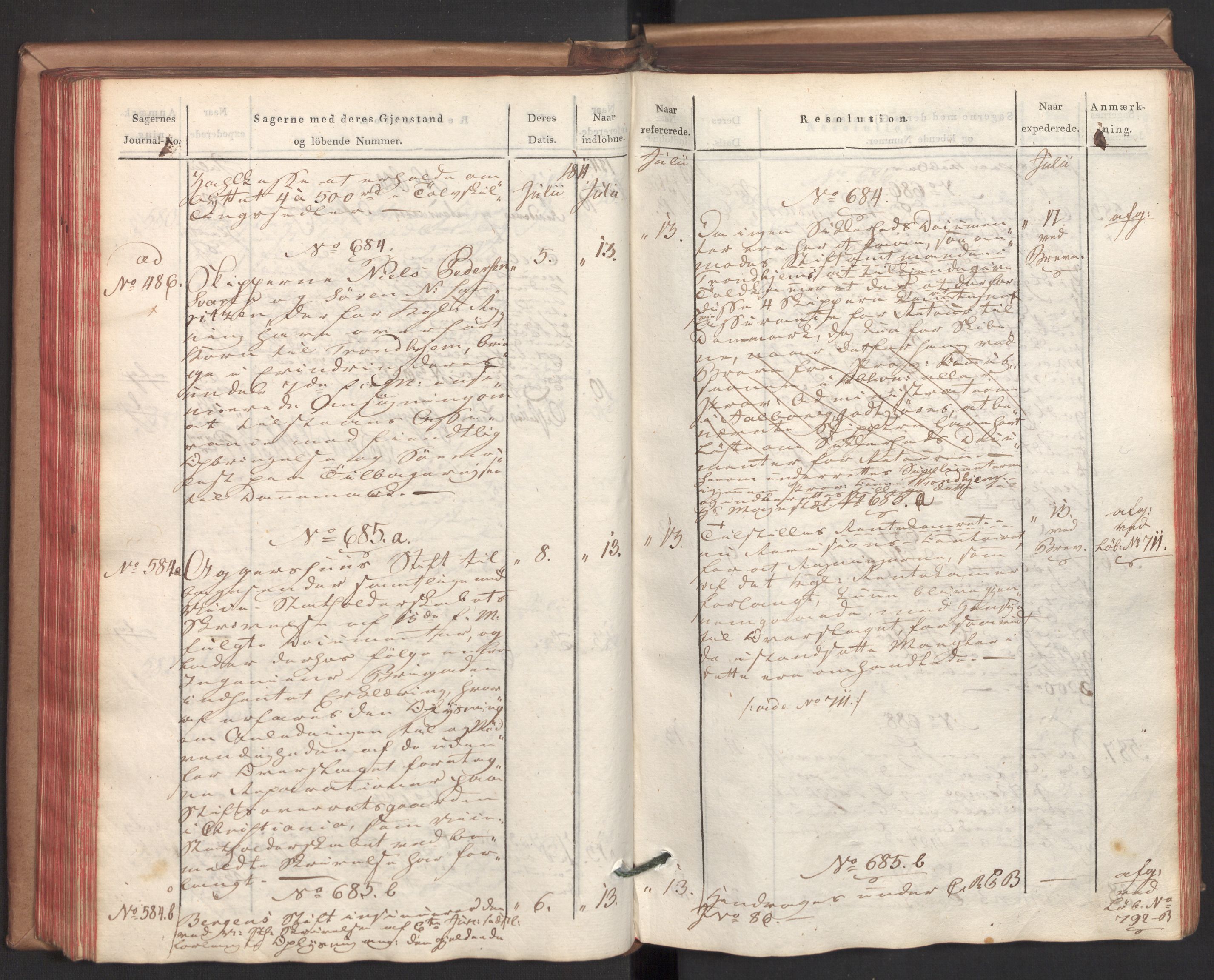 Stattholderembetet 1810-1814, 2. kontor (Kontor B), AV/RA-EA-5432/Ab/L0002: Referatprotokoll,  j.nr. 291-1001,  l.nr. 348-1179, 1811, p. 114