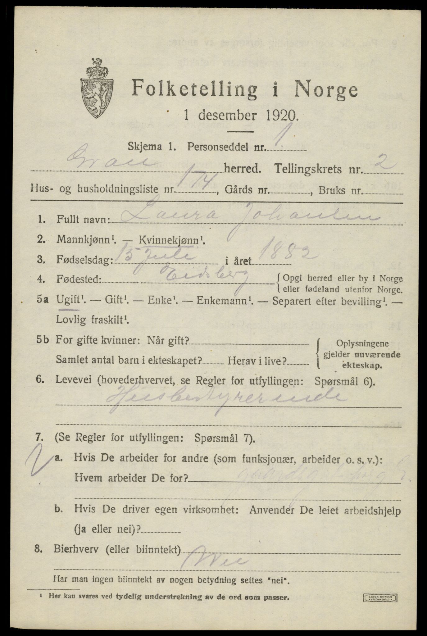 SAH, 1920 census for Gran, 1920, p. 5138