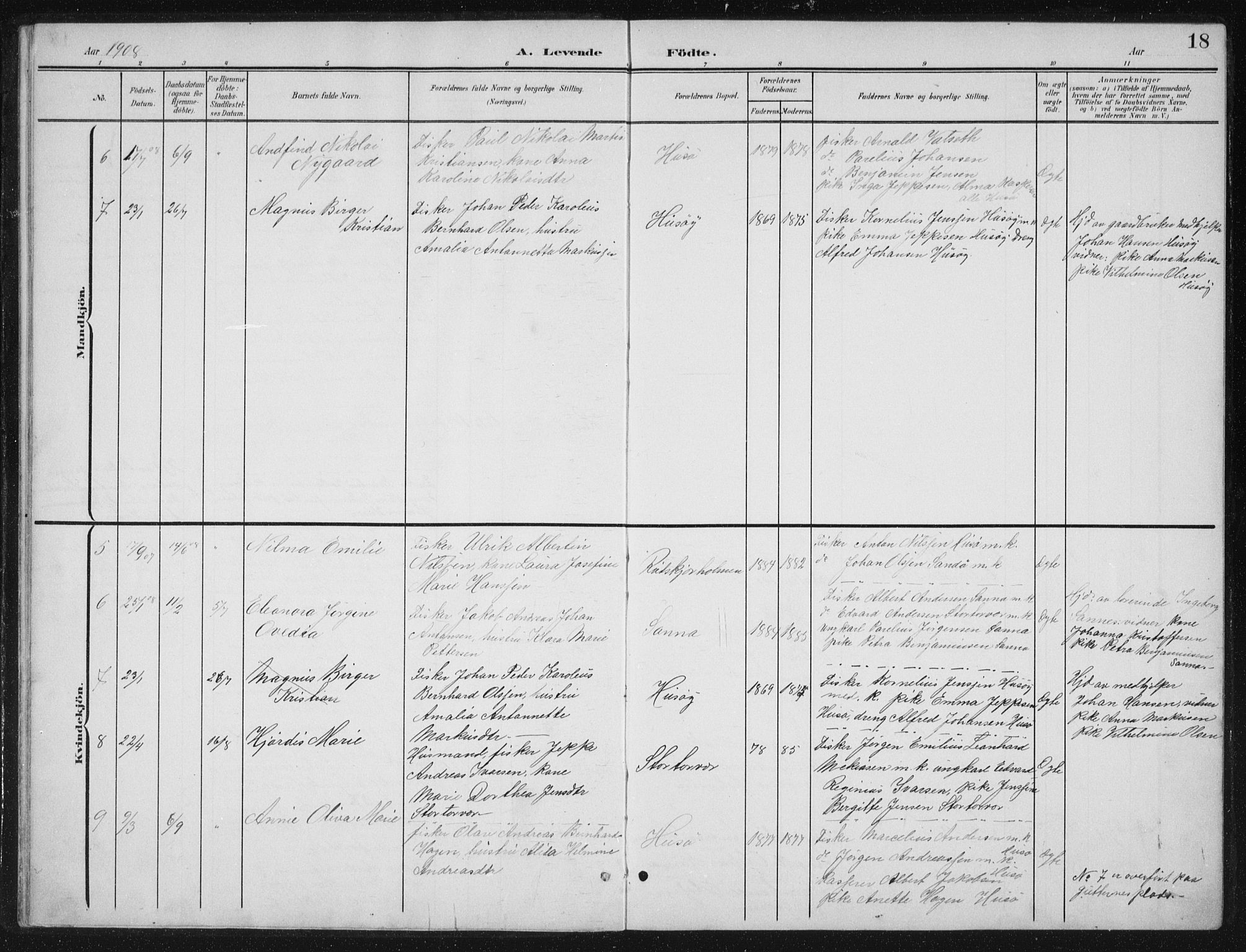 Ministerialprotokoller, klokkerbøker og fødselsregistre - Nordland, AV/SAT-A-1459/840/L0583: Parish register (copy) no. 840C03, 1901-1933, p. 18