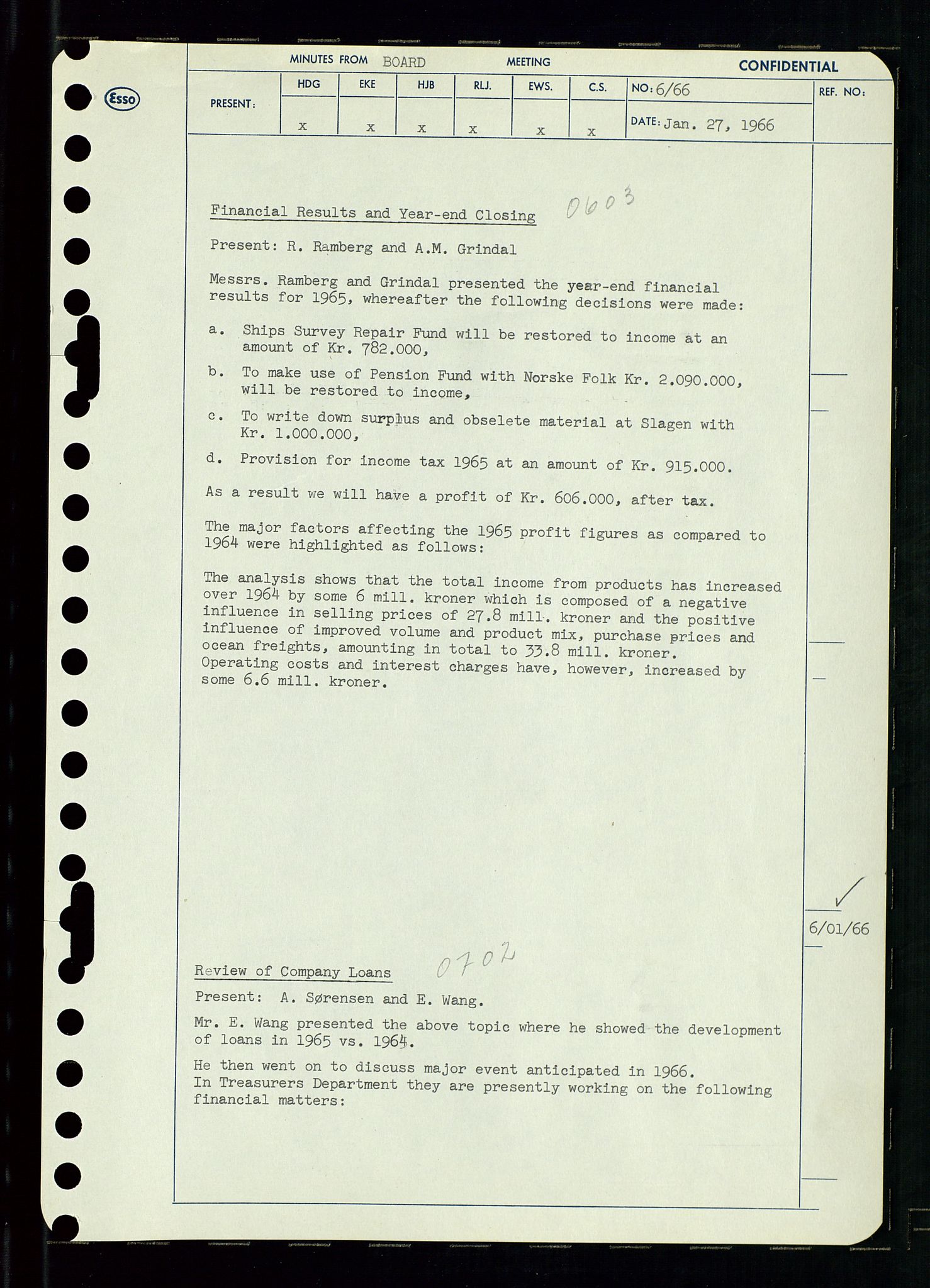 Pa 0982 - Esso Norge A/S, AV/SAST-A-100448/A/Aa/L0002/0002: Den administrerende direksjon Board minutes (styrereferater) / Den administrerende direksjon Board minutes (styrereferater), 1966, p. 14