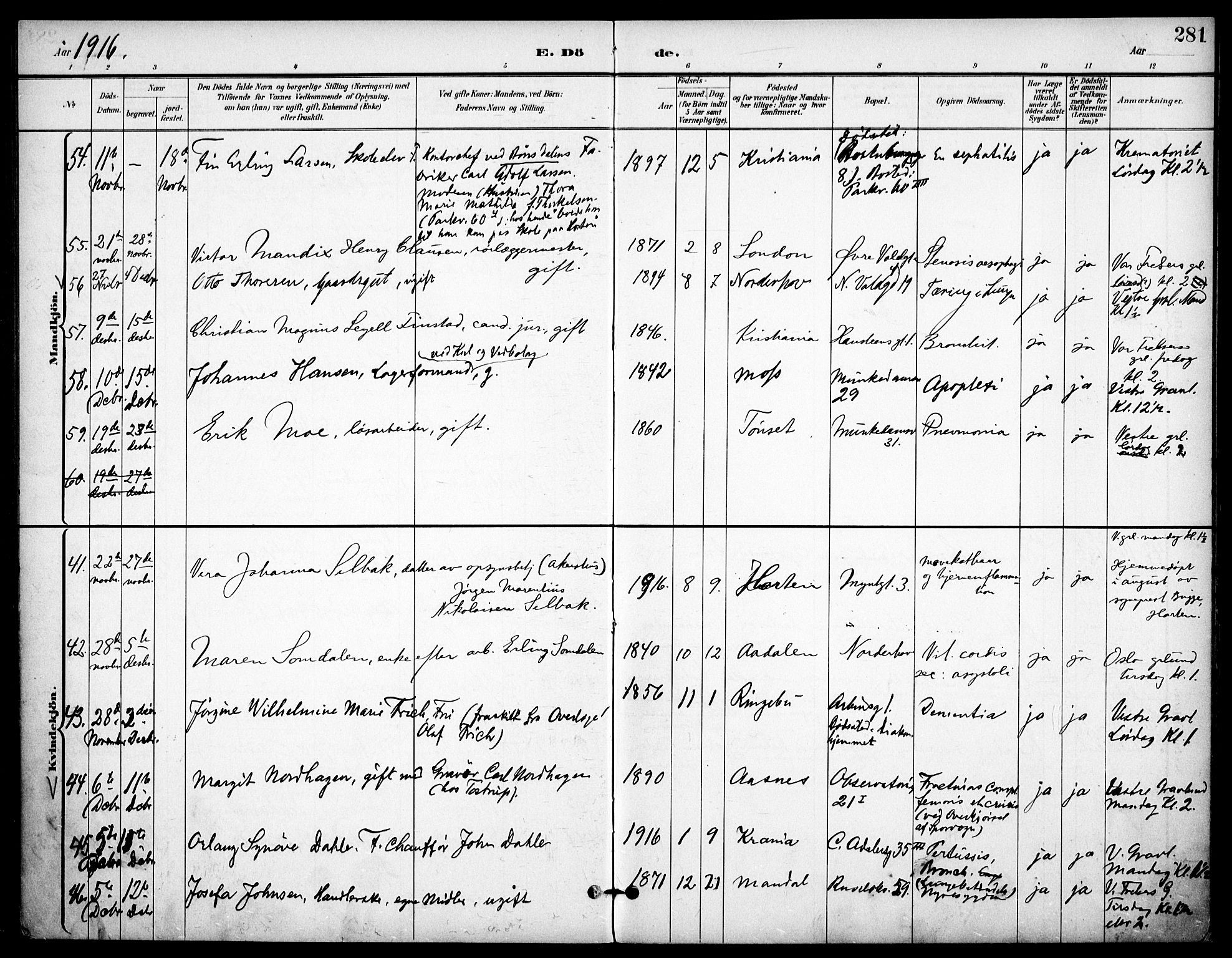 Johannes prestekontor Kirkebøker, AV/SAO-A-10852/F/Fa/L0008: Parish register (official) no. 8, 1897-1917, p. 281