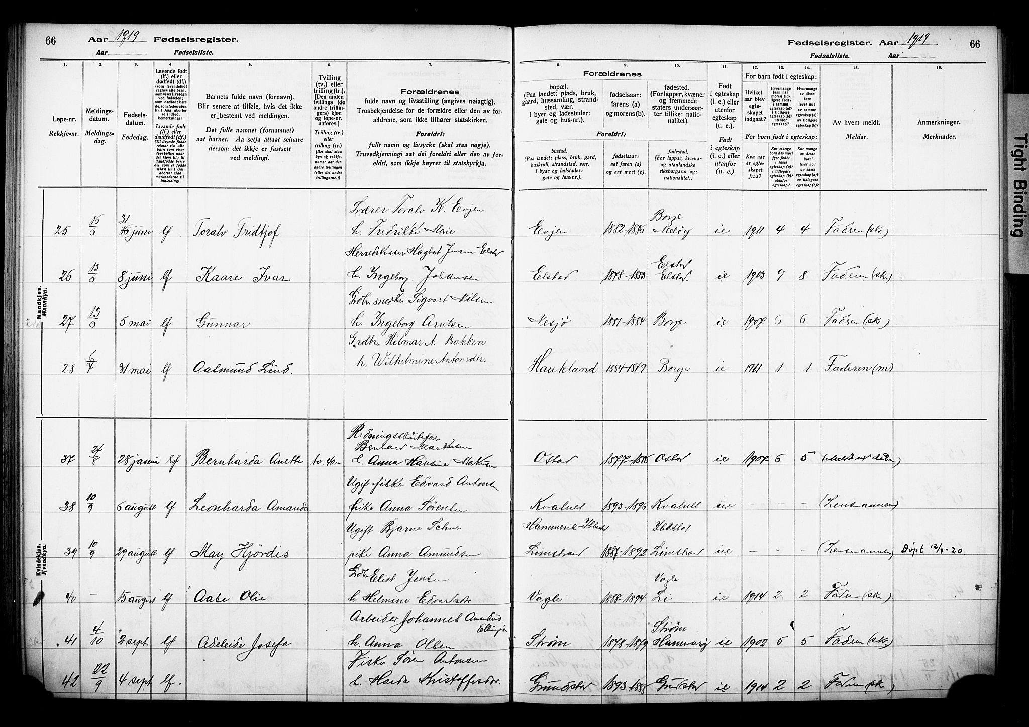 Ministerialprotokoller, klokkerbøker og fødselsregistre - Nordland, SAT/A-1459/880/L1145: Birth register no. 880.II.4.1, 1916-1929, p. 66